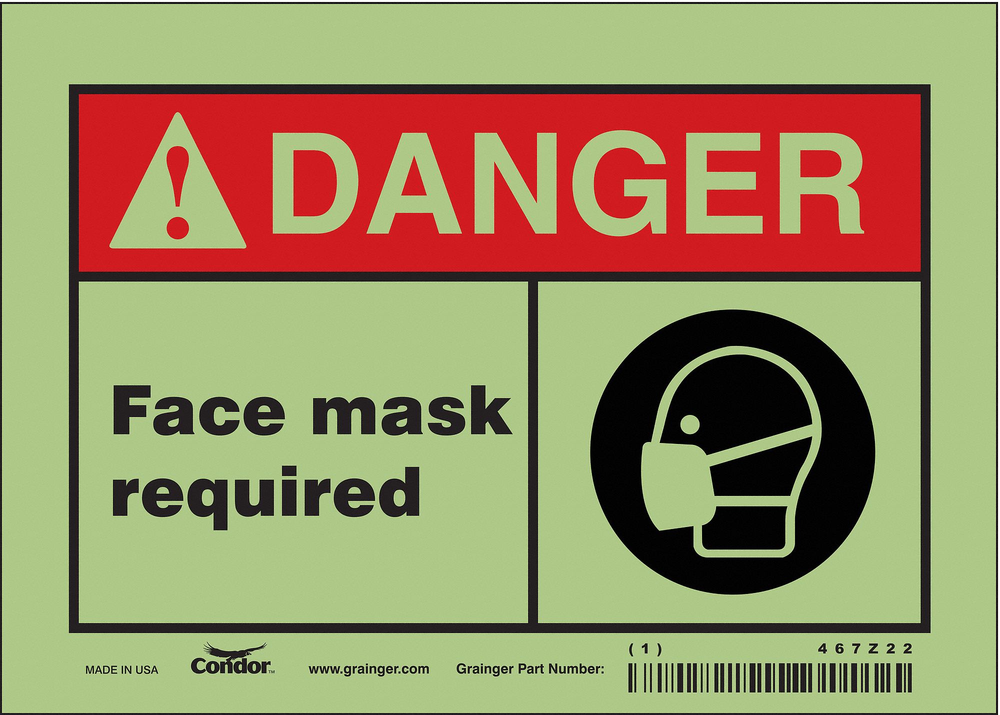 Safety Sign, 5 in x 7 in, Glow Vinyl