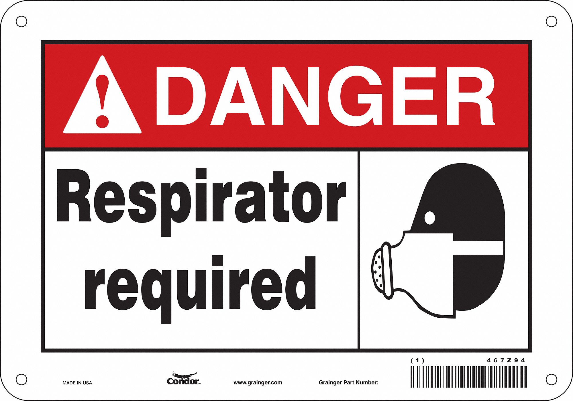 Safety Sign: Polyethylene, Mounting Holes Sign Mounting, 7 in x 10 in Nominal Sign Size, Danger