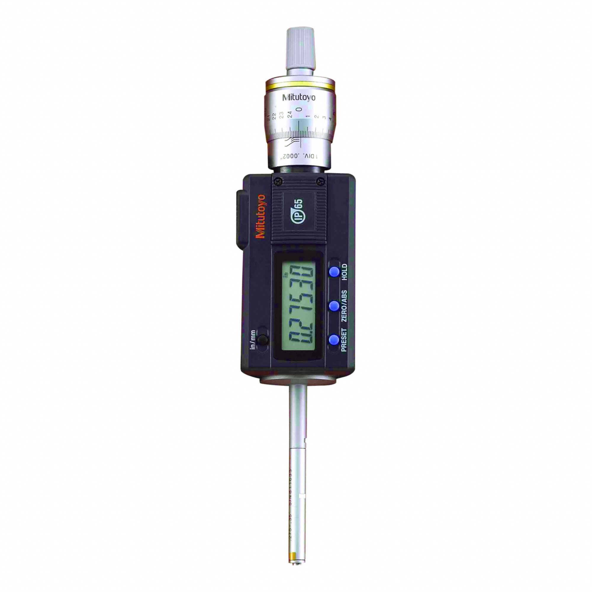 Digimatic Holtest: 0.275 in to 0.35 in /6.99 mm to 8.89 mm, IP65, +/- 0.0001 in Accuracy