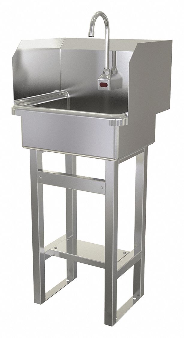 Hands-Free Sink: 43 1/2 in Overall Ht, 17 in Bowl Lg, 7 in Bowl Dp, 0.5 gpm Flow Rate