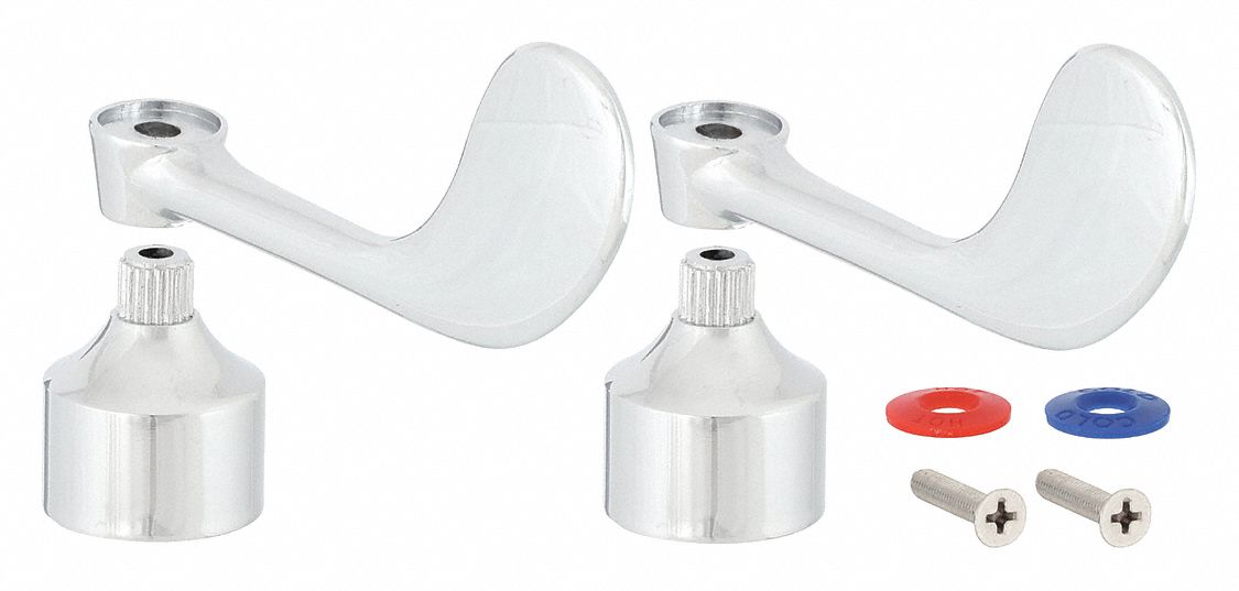 Handle: Sani-Lav, Wristblade Handle, Use with Hot/Cold Water Temp, Brass, Chrome Finish