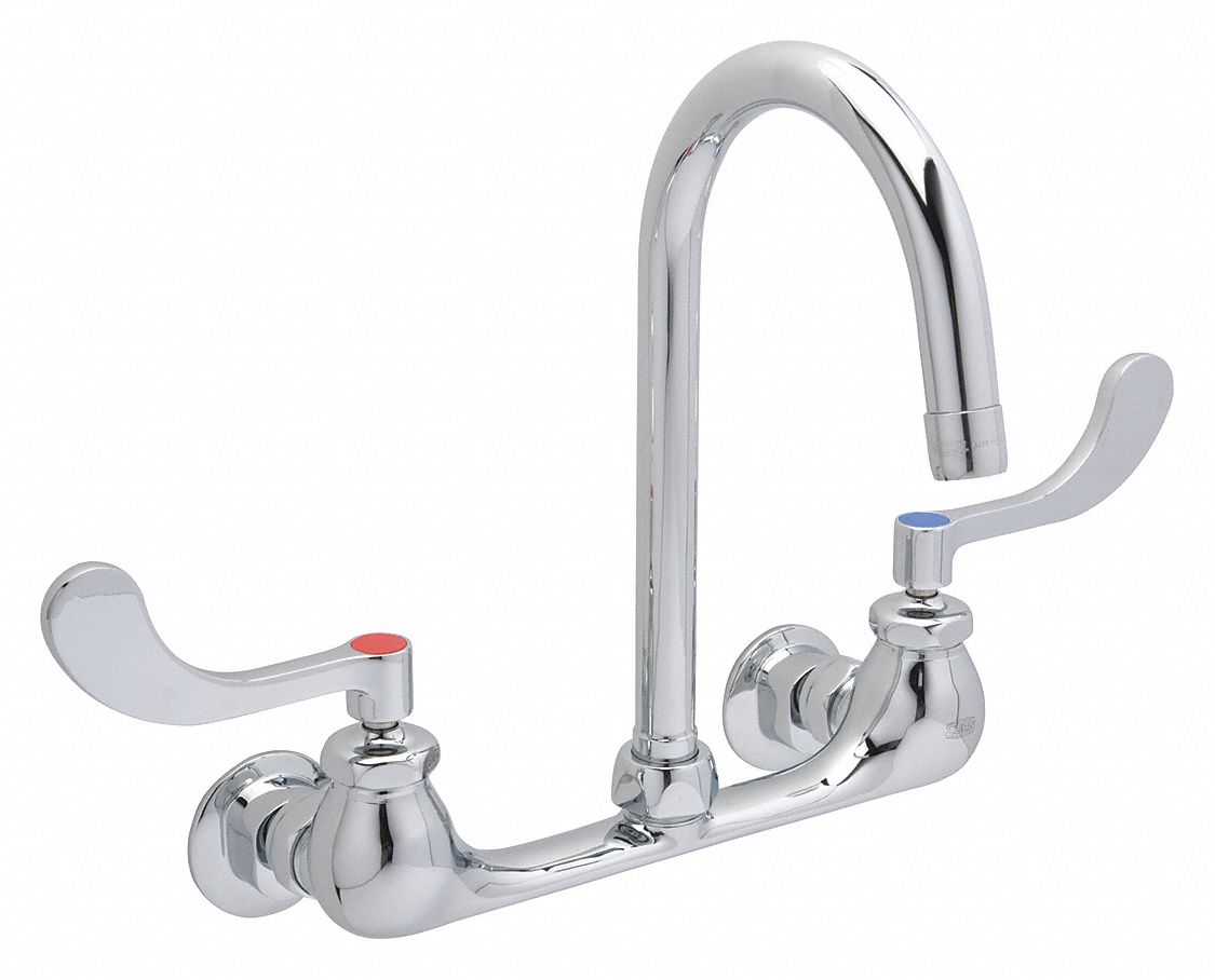 Gooseneck Kitchen/Bathroom Faucet: Wall, Widespread, Cast Brass, Chrome, 2.2 gpm Flow Rate