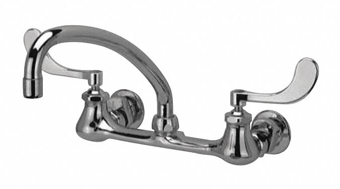 Low Arc Service Sink Faucet: Wall, Centerset, Brass, Chrome, 2.2 gpm Flow Rate, Arc