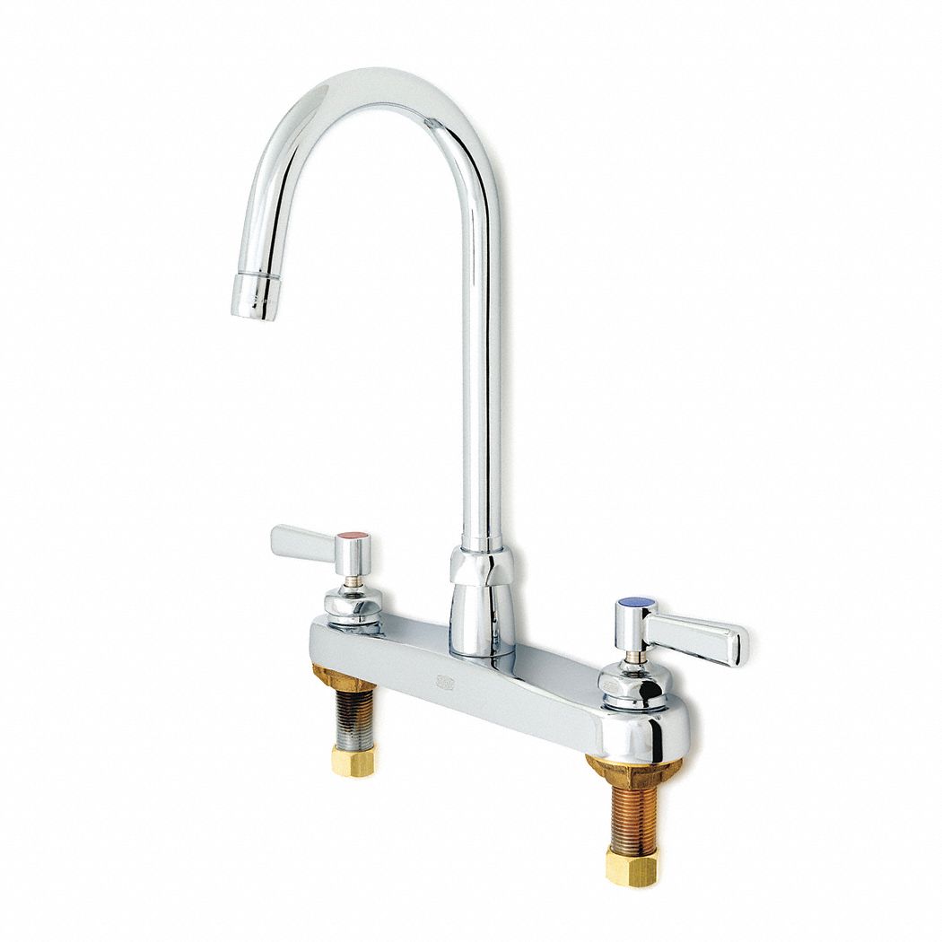 Low Arc Kitchen Faucet: AquaSpec®, Cast Brass, Widespread, Deck, 3 Mounting Holes, Chrome, NPSM