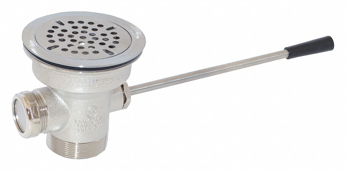 Drain Assembly: 4 1/2 in Overall Dia, 4 1/2 in Body Ht, 1 1/2 in Pipe Dia, Brass, Nickel