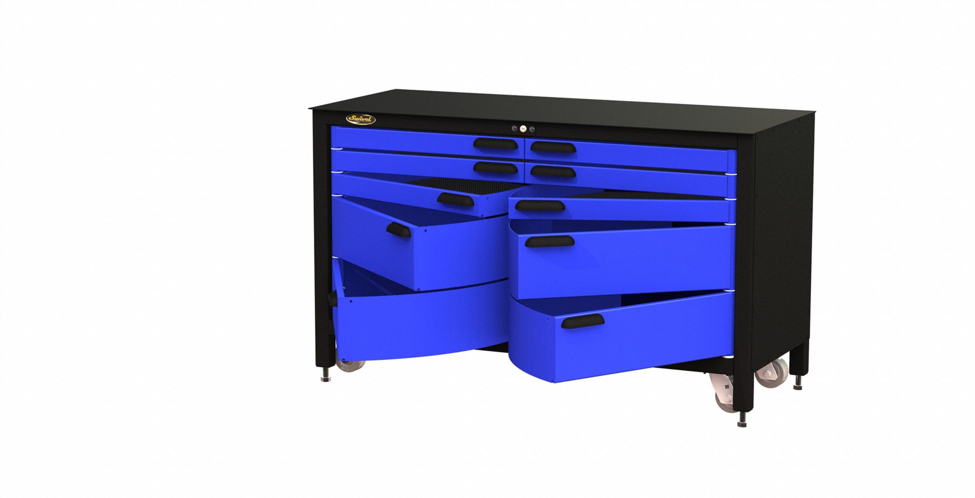Rolling Tool Cabinet: Powder Coated Black, 60 in W x 24 1/4 in D x 35 1/2 in H