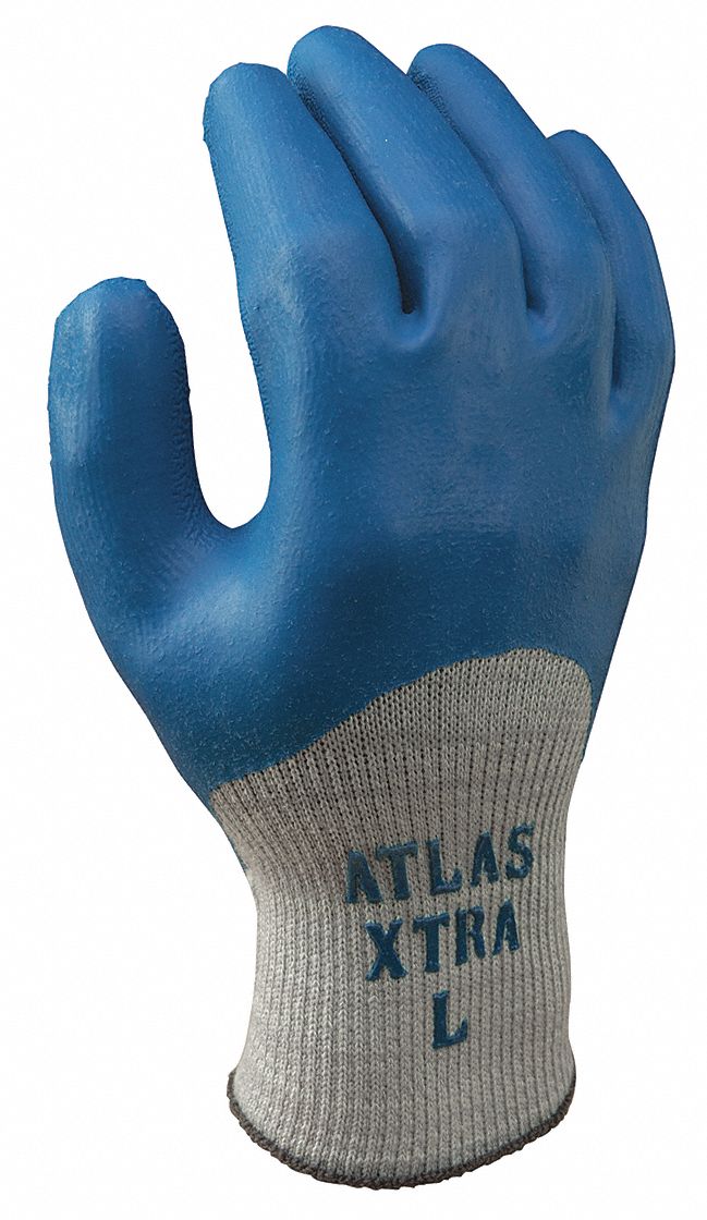 Coated Gloves: S ( 7 ), Rough, Latex, 3/4, Dipped, ANSI Abrasion Level 4, Full Finger, 1 PR