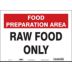 Food Preparation Area: Raw Food Only Signs