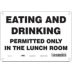 Eating And Drinking Permitted Only In The Lunch Room Signs
