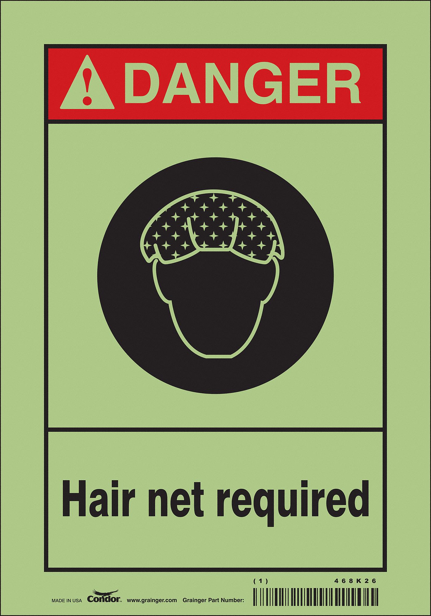 Safety Sign: Glow Vinyl, Adhesive Sign Mounting, 10 in x 7 in Nominal Sign Size, Not Retroreflective