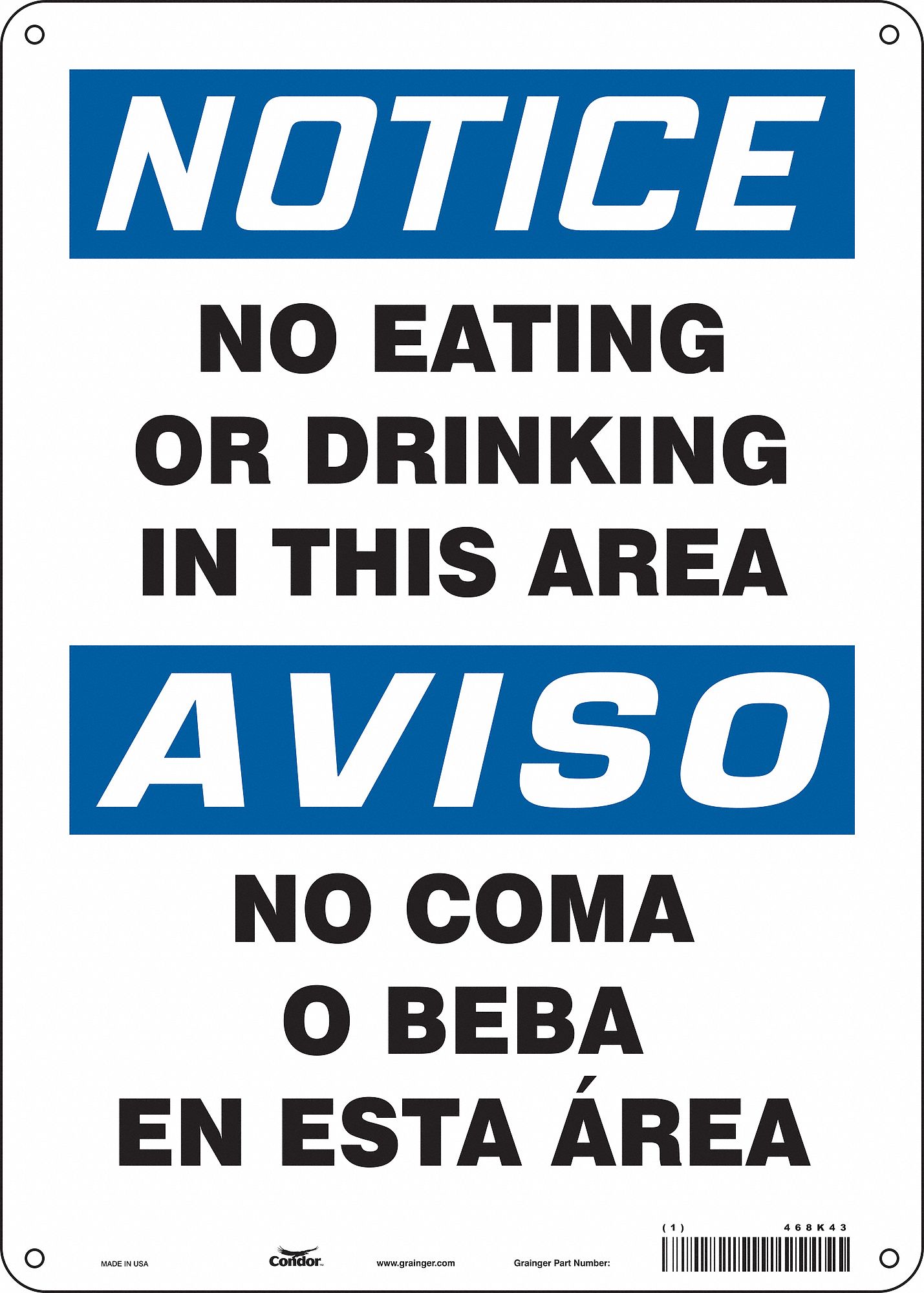 Safety Sign: Aluminum, Mounting Holes Sign Mounting, 14 in x 10 in Nominal Sign Size, 0.032 in Thick