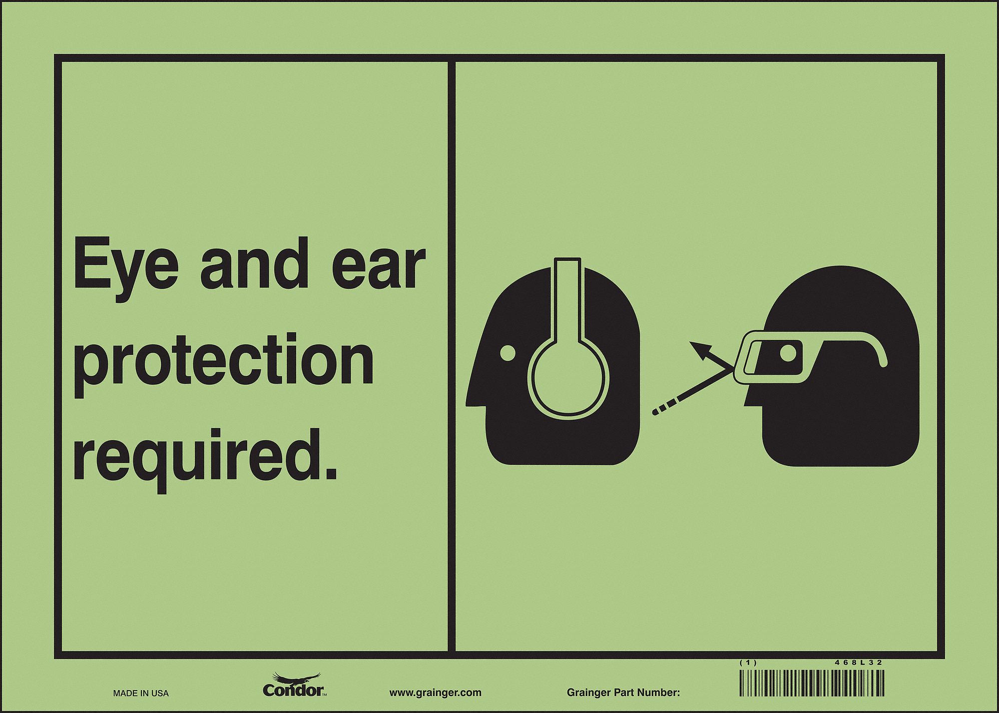 Safety Sign: Glow Vinyl, Adhesive Sign Mounting, 10 in x 14 in Nominal Sign Size, Glow In The Dark