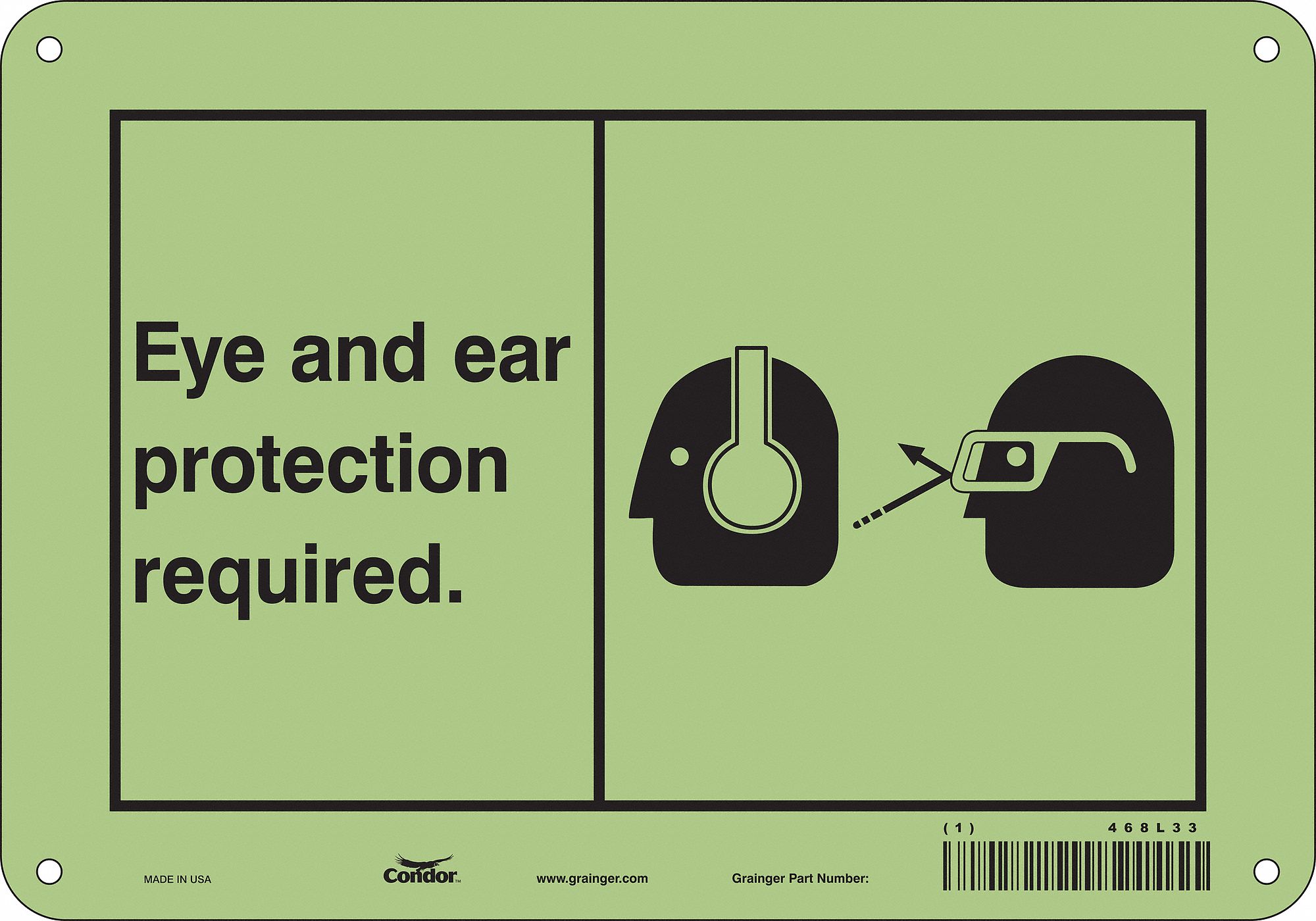 Safety Sign: Polyethylene, Mounting Holes Sign Mounting, 7 in x 10 in Nominal Sign Size, No Header
