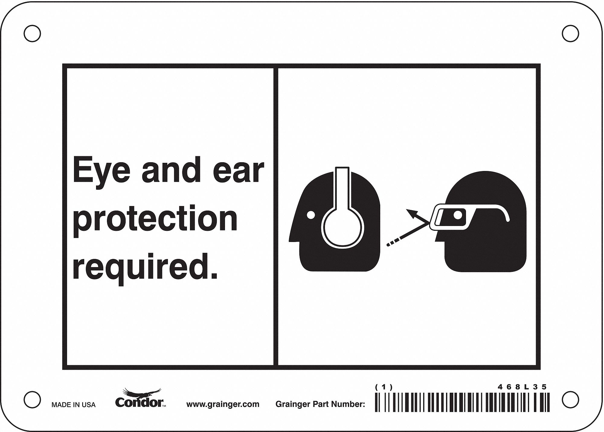 Safety Sign: Polyethylene, Mounting Holes Sign Mounting, 5 in x 7 in Nominal Sign Size, No Header