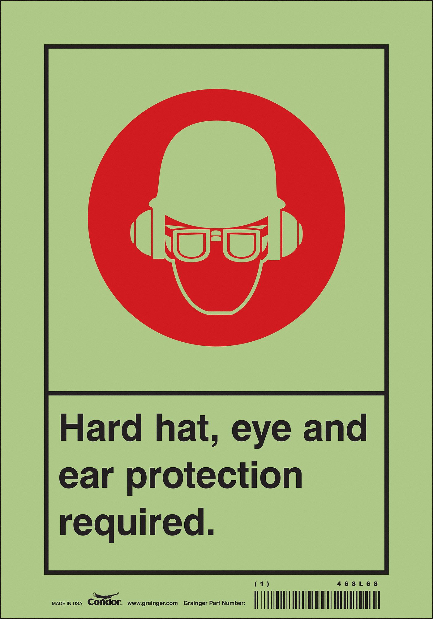 Safety Sign: Glow Vinyl, Adhesive Sign Mounting, 10 in x 7 in Nominal Sign Size, Not Retroreflective