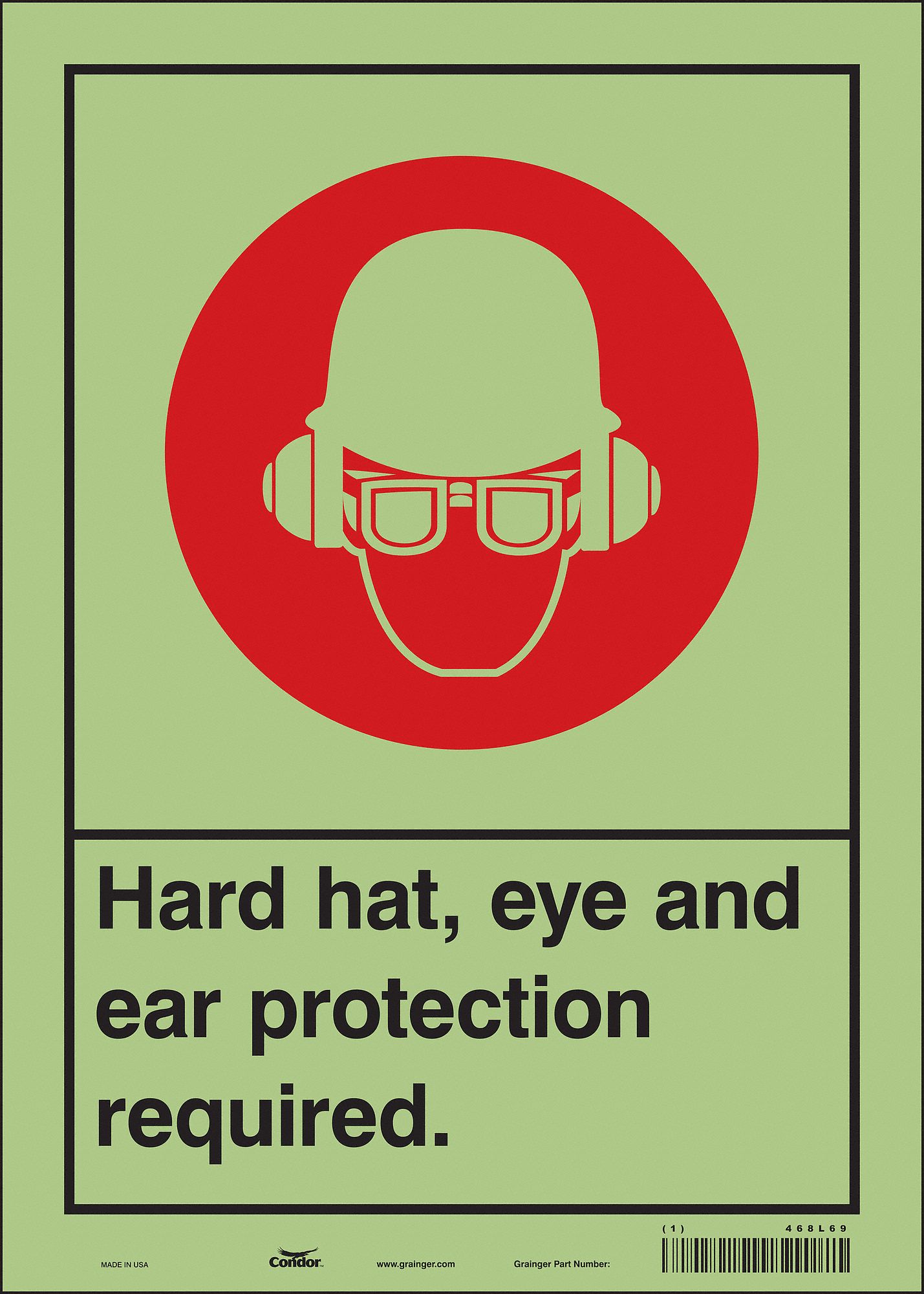 Safety Sign: Glow Vinyl, Adhesive Sign Mounting, 14 in x 10 in Nominal Sign Size, Glow In The Dark