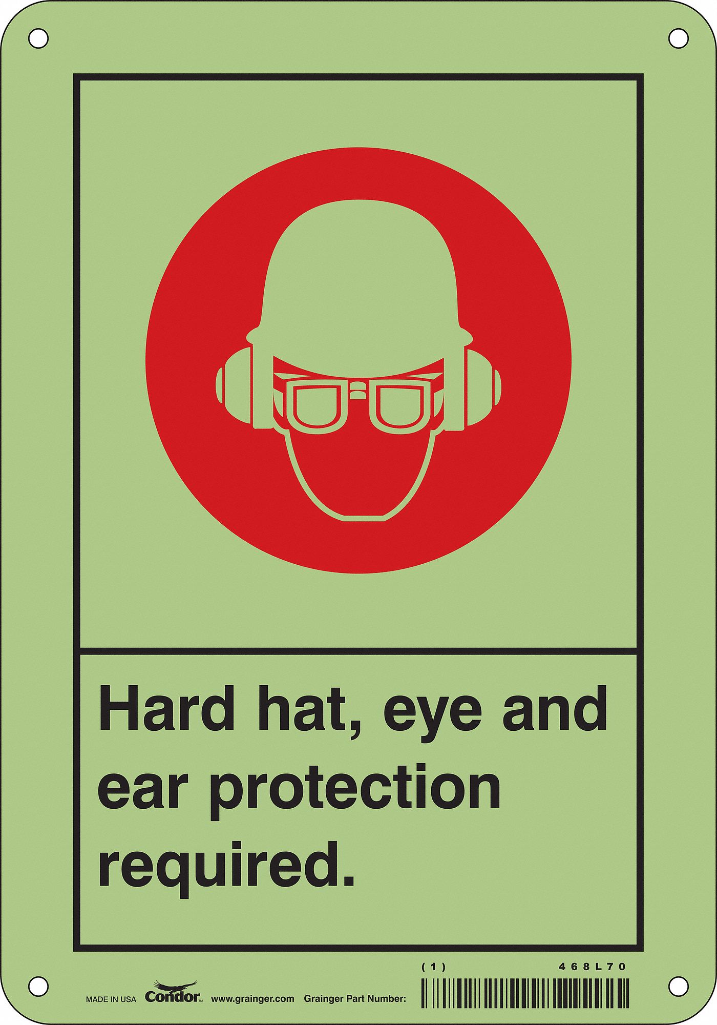 Safety Sign: Polyethylene, Mounting Holes Sign Mounting, 10 in x 7 in Nominal Sign Size, No Header