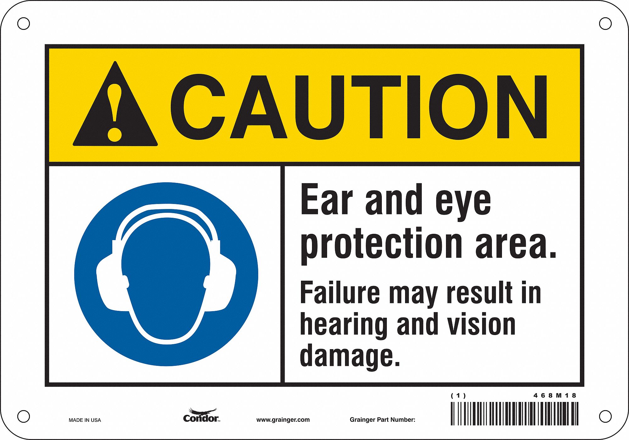 Safety Sign: Polyethylene, Mounting Holes Sign Mounting, 7 in x 10 in Nominal Sign Size, Caution