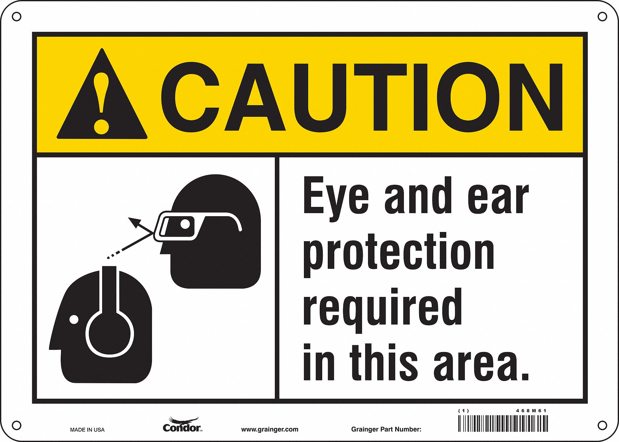Safety Sign: Polyethylene, Mounting Holes Sign Mounting, 10 in x 14 in Nominal Sign Size, Caution