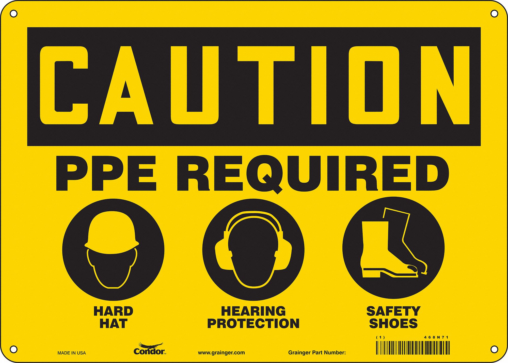 Safety Sign: Aluminum, Mounting Holes Sign Mounting, 10 in x 14 in Nominal Sign Size, 0.032 in Thick