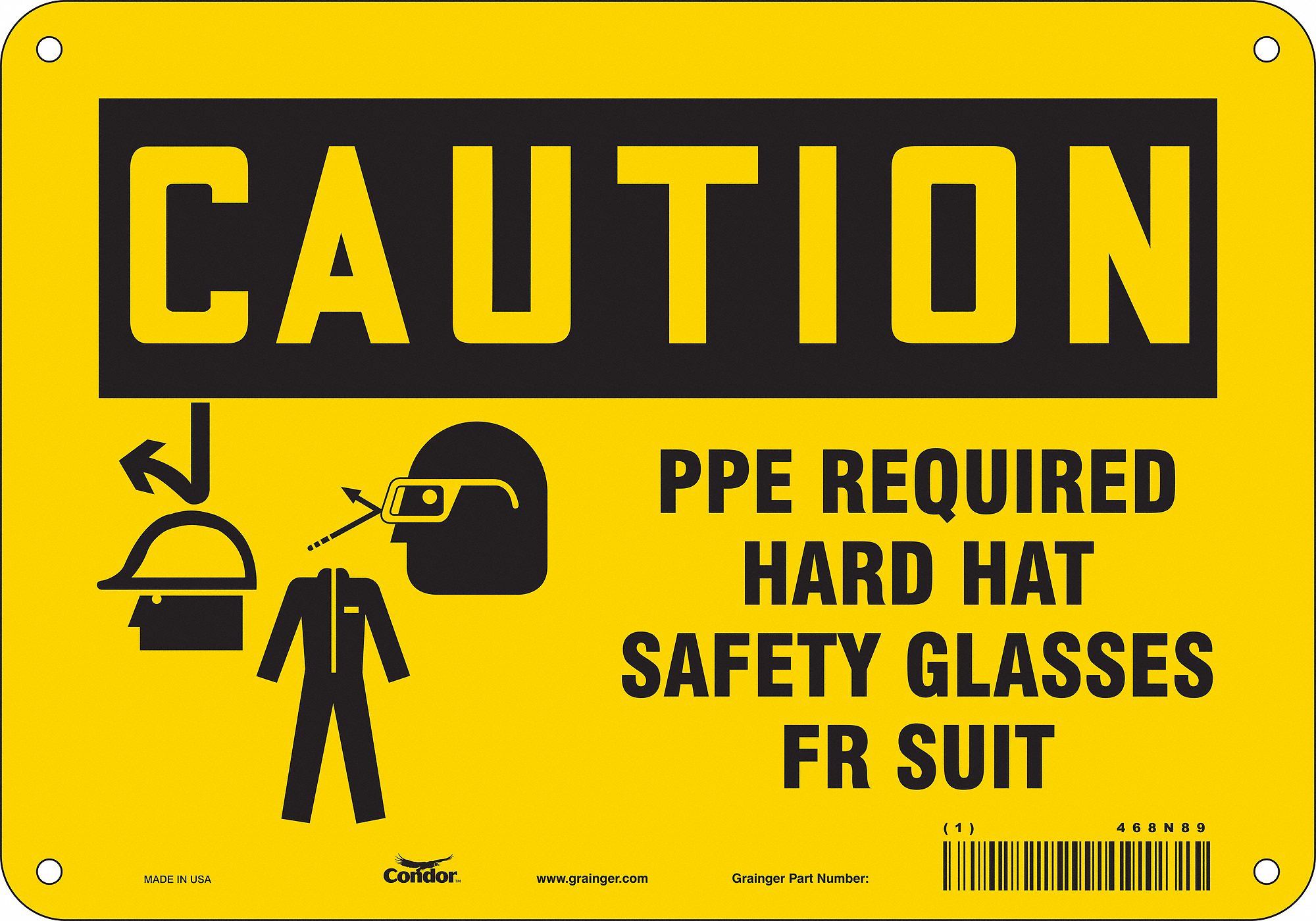 Safety Sign: Polyethylene, Mounting Holes Sign Mounting, 7 in x 10 in Nominal Sign Size, Caution