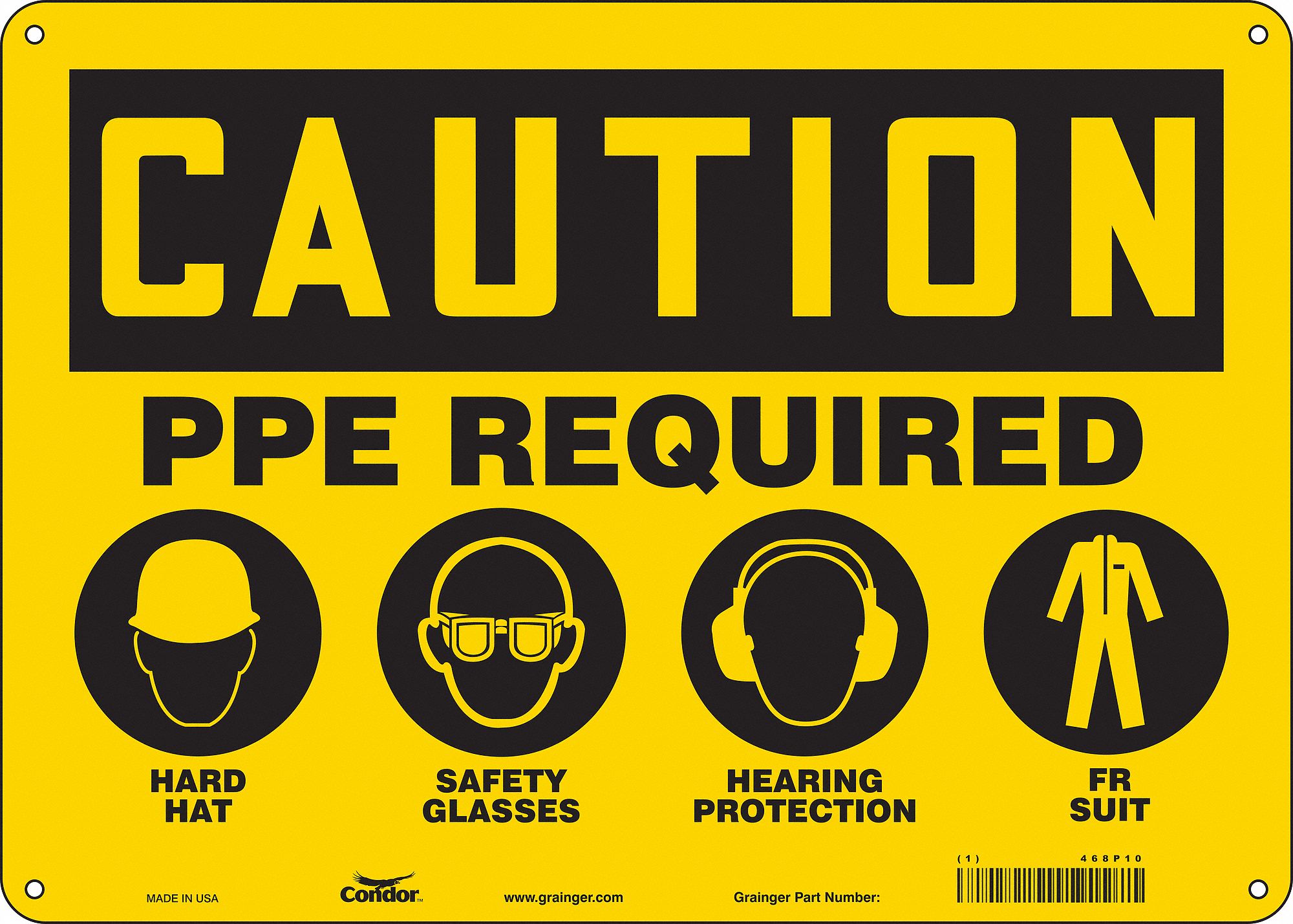 Safety Sign: Polyethylene, Mounting Holes Sign Mounting, 10 in x 14 in Nominal Sign Size, Caution