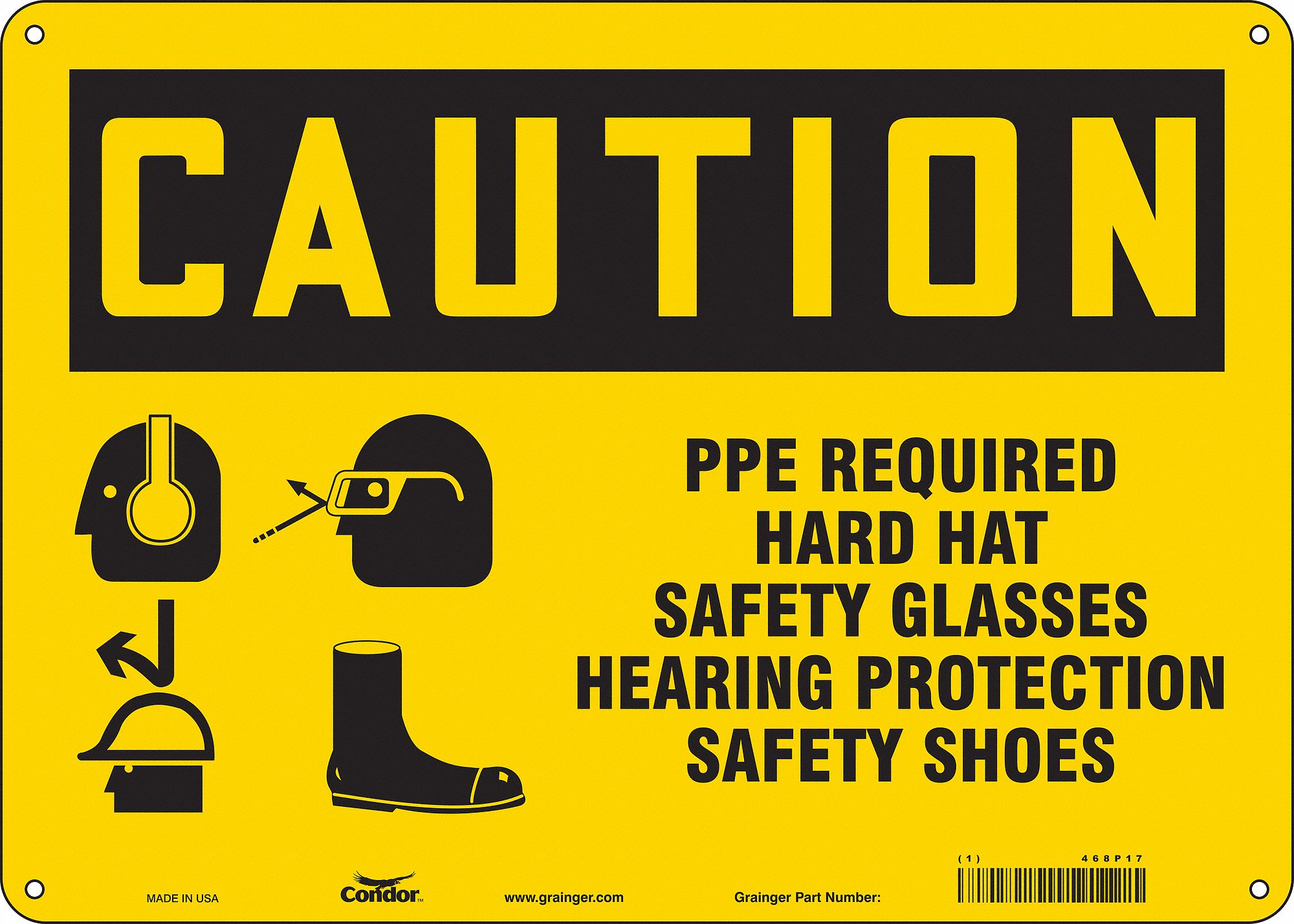 Safety Sign: Aluminum, Mounting Holes Sign Mounting, 10 in x 14 in Nominal Sign Size, 0.032 in Thick