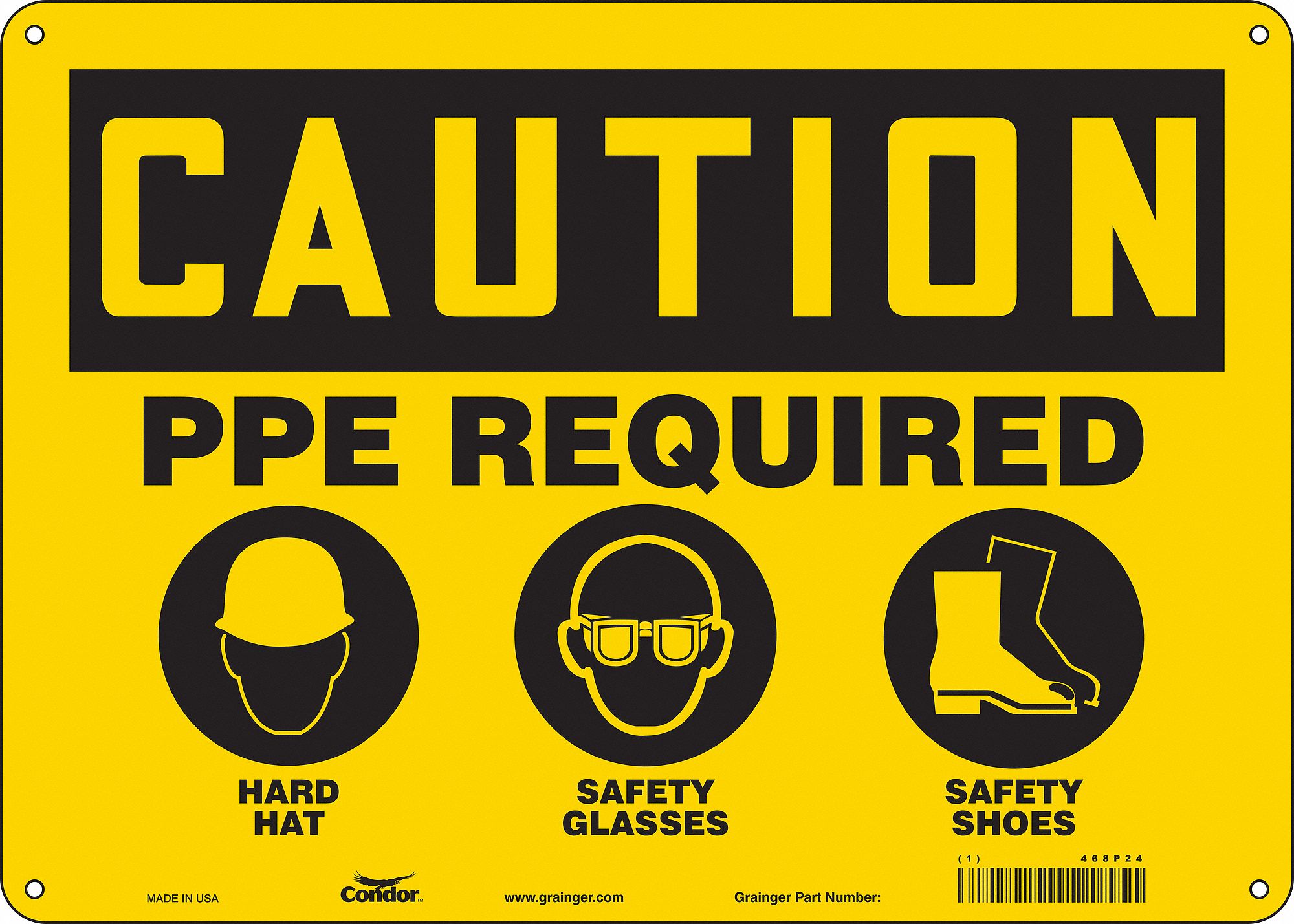 Safety Sign: Aluminum, Mounting Holes Sign Mounting, 10 in x 14 in Nominal Sign Size, 0.032 in Thick