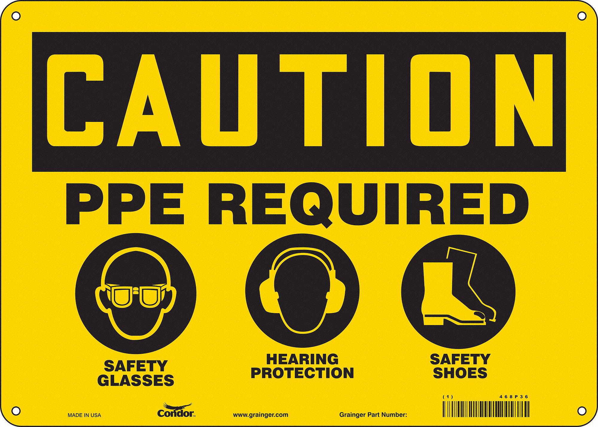 Safety Sign: Aluminum, Mounting Holes Sign Mounting, 10 in x 14 in Nominal Sign Size, 0.032 in Thick