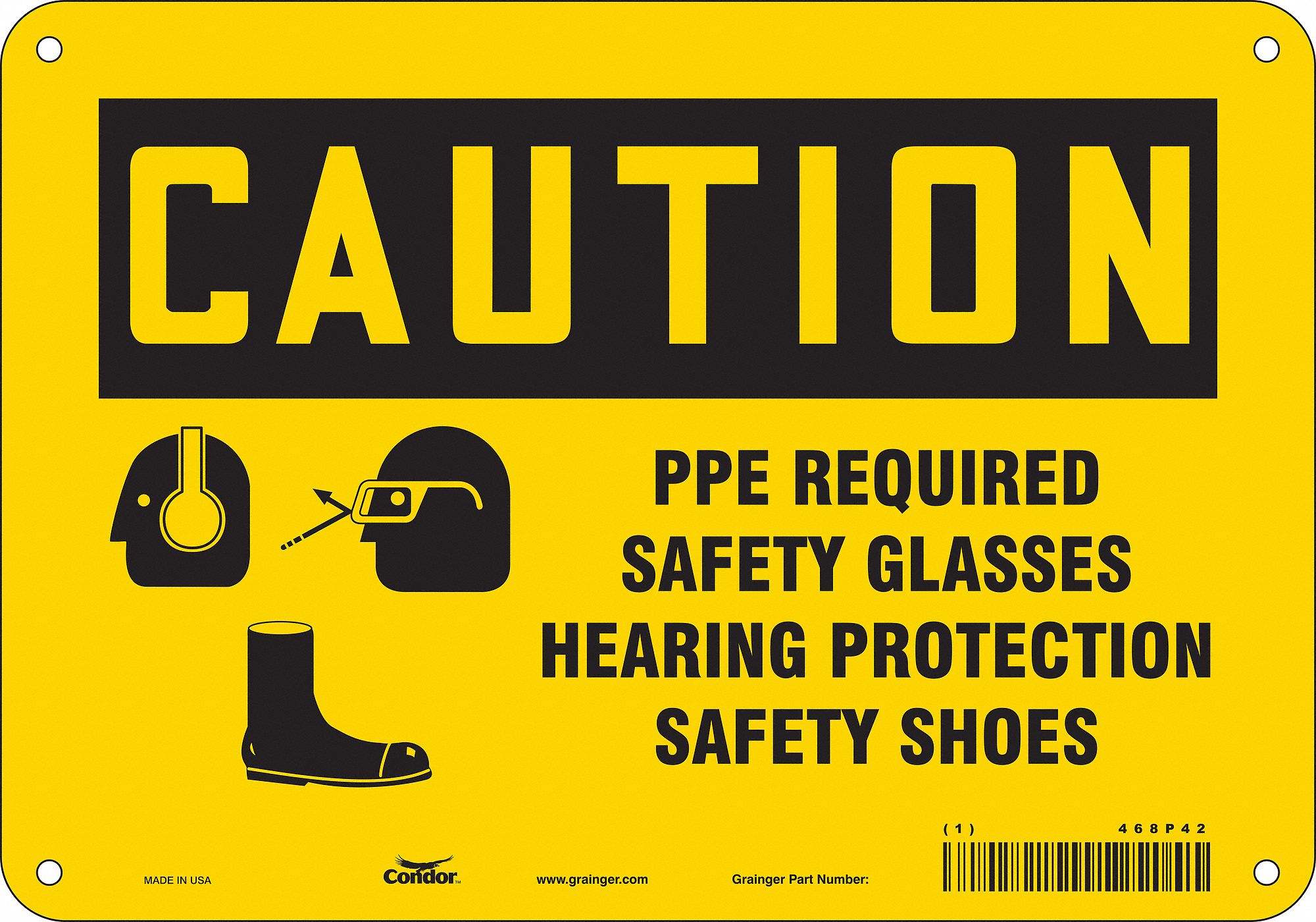 Safety Sign: Polyethylene, Mounting Holes Sign Mounting, 7 in x 10 in Nominal Sign Size, Caution
