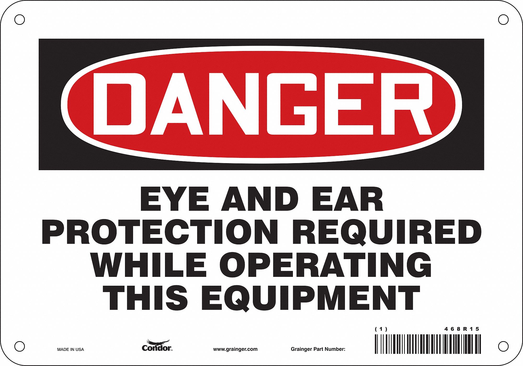 Safety Sign: Polyethylene, Mounting Holes Sign Mounting, 7 in x 10 in Nominal Sign Size, Danger