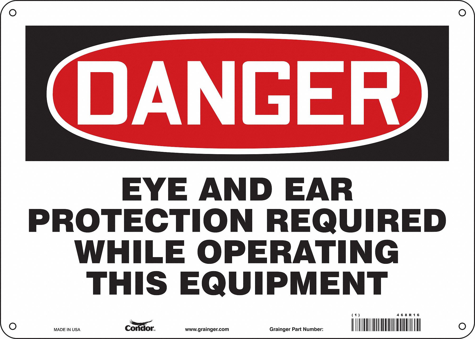 Safety Sign: Polyethylene, Mounting Holes Sign Mounting, 10 in x 14 in Nominal Sign Size, Danger