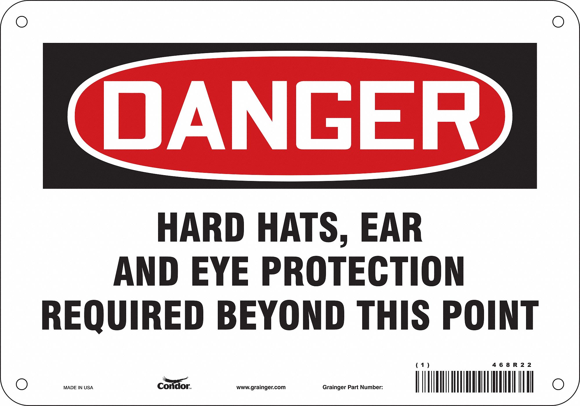 Safety Sign: Polyethylene, Mounting Holes Sign Mounting, 7 in x 10 in Nominal Sign Size, Danger
