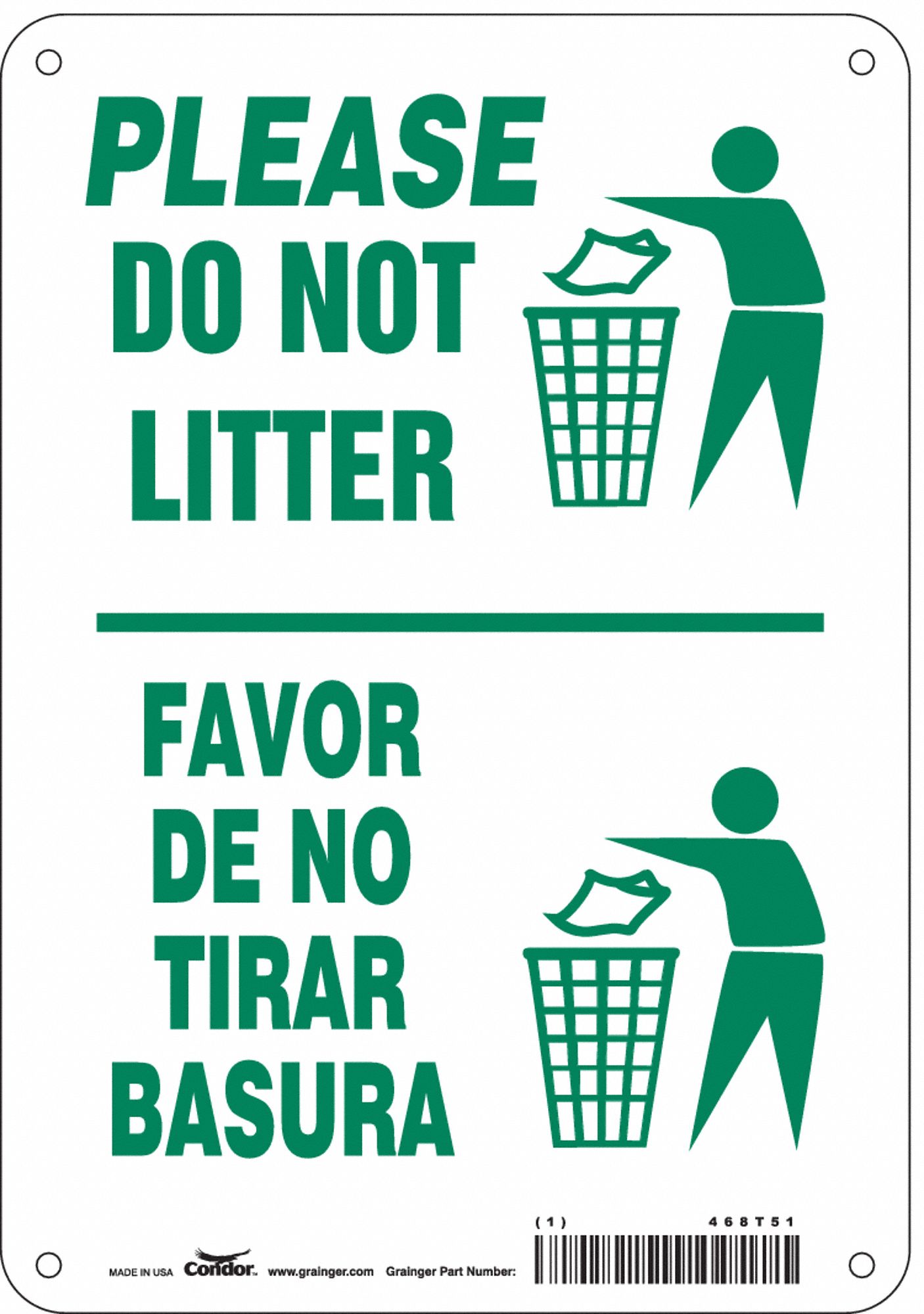 Safety Sign: Polyethylene, Mounting Holes Sign Mounting, 10 in x 7 in Nominal Sign Size, No Header