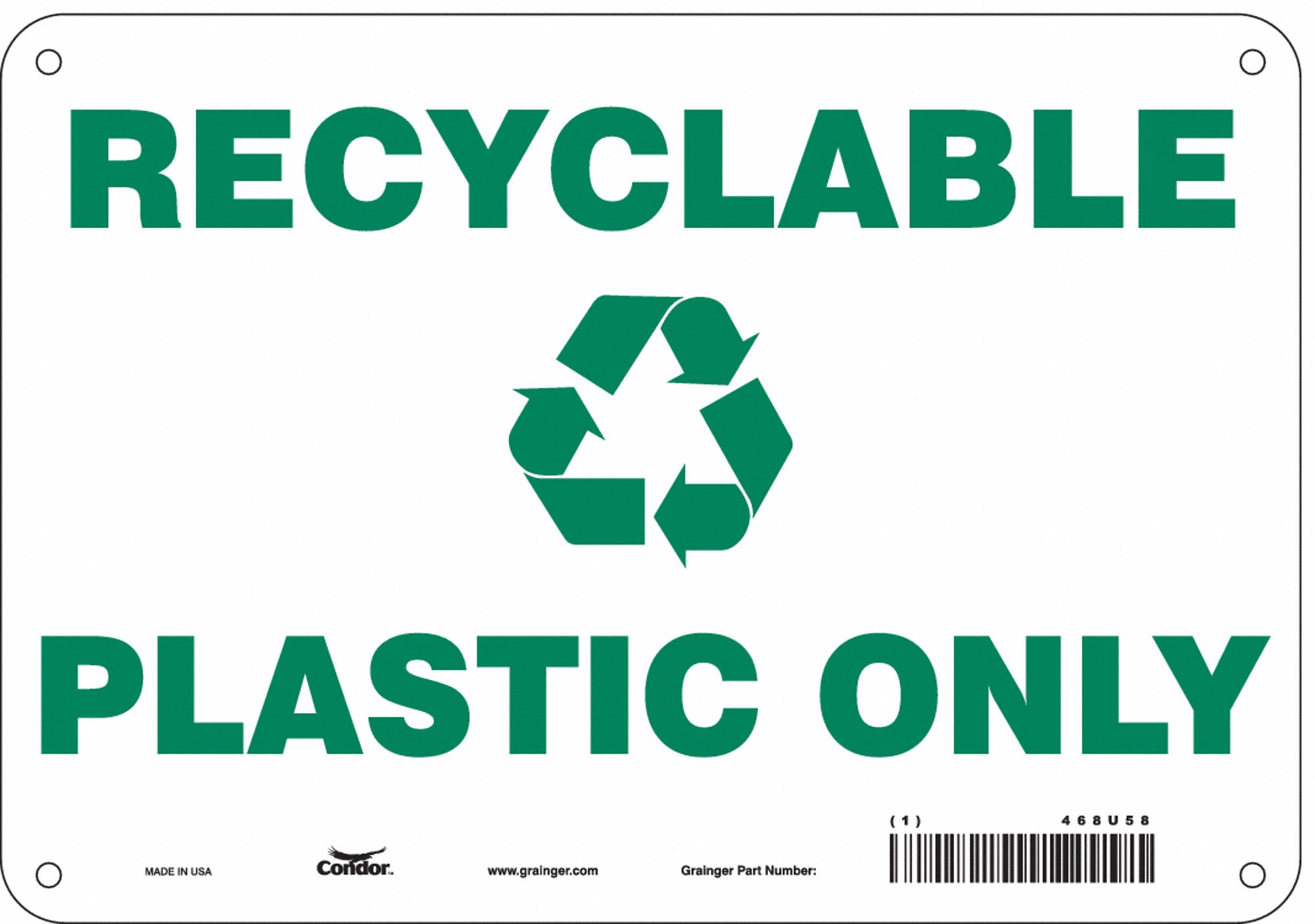 Safety Sign: Polyethylene, Mounting Holes Sign Mounting, 7 in x 10 in Nominal Sign Size, No Header