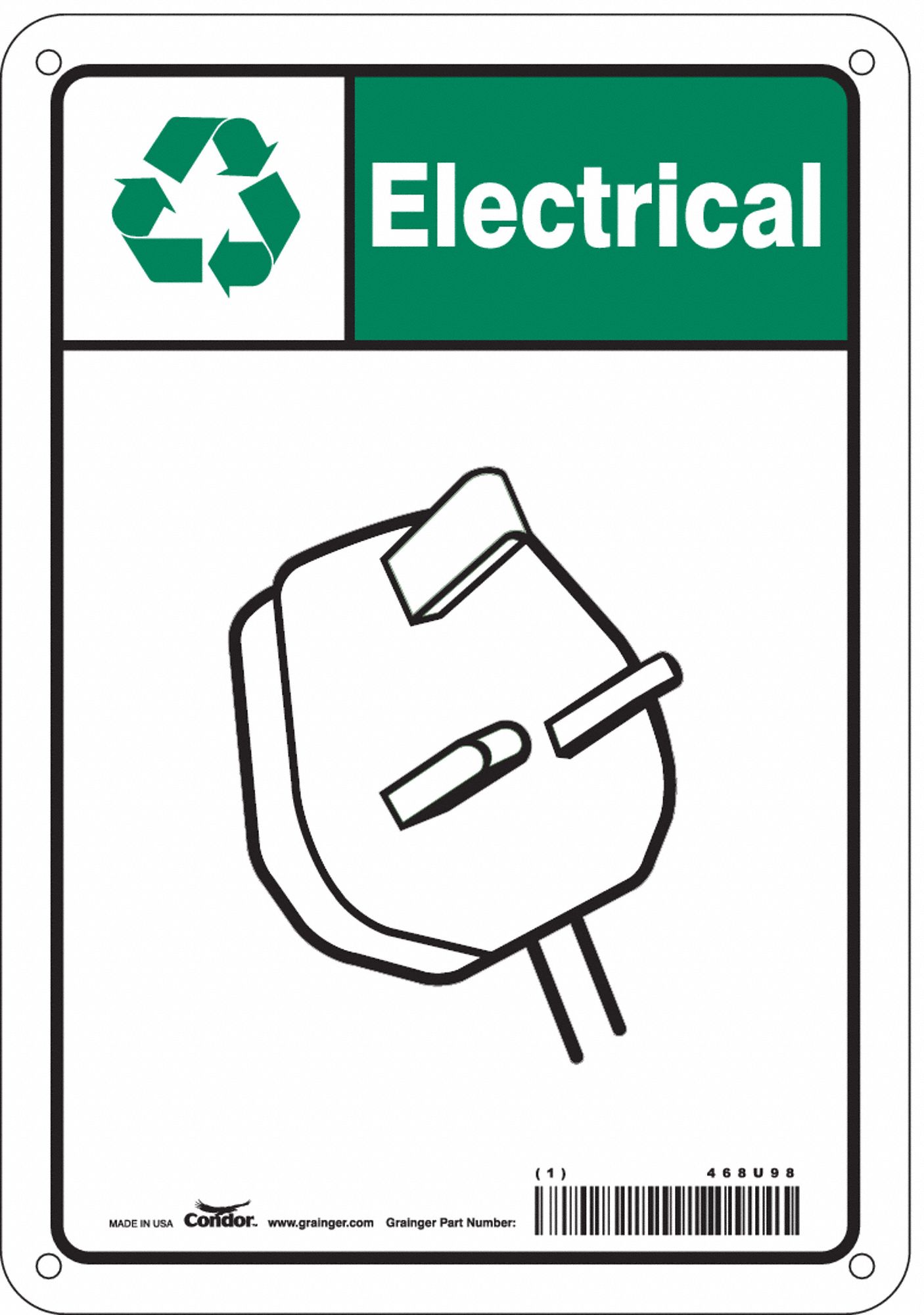Safety Sign: Aluminum, Mounting Holes Sign Mounting, 10 in x 7 in Nominal Sign Size, 0.032 in Thick
