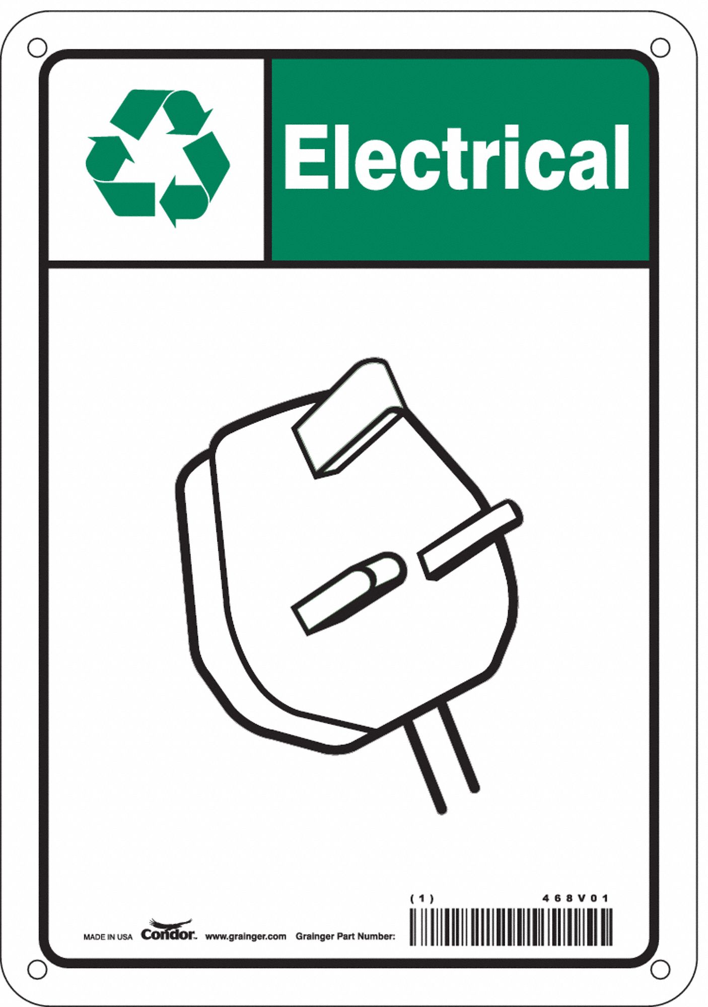 Safety Sign: Polyethylene, Mounting Holes Sign Mounting, 10 in x 7 in Nominal Sign Size, Electrical