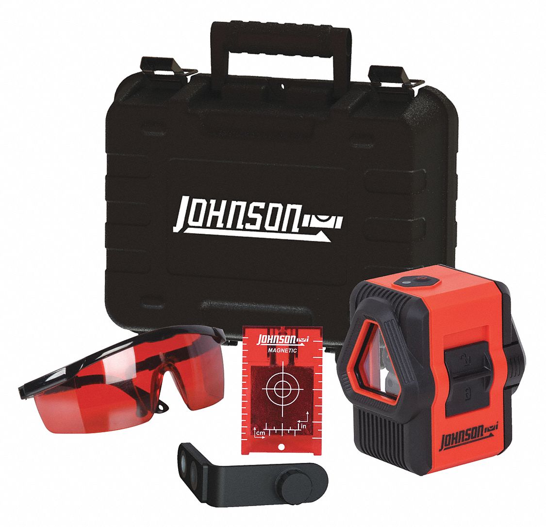 JOHNSON Cross Line Laser 3 Beams, 0 Dots, 3 Lines, Red, 50 ft Range w