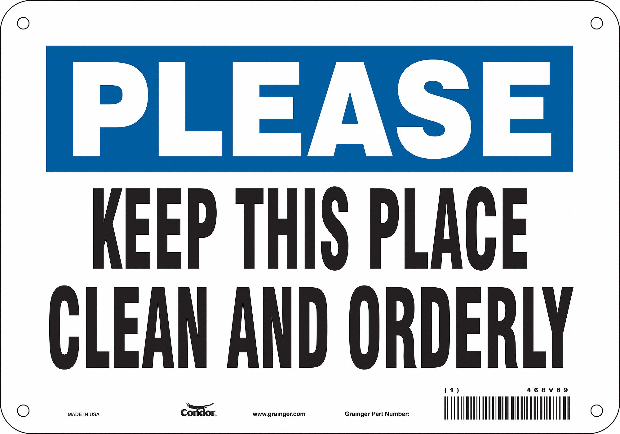 Safety Sign: Aluminum, Mounting Holes Sign Mounting, 7 in x 10 in Nominal Sign Size, 0.032 in Thick