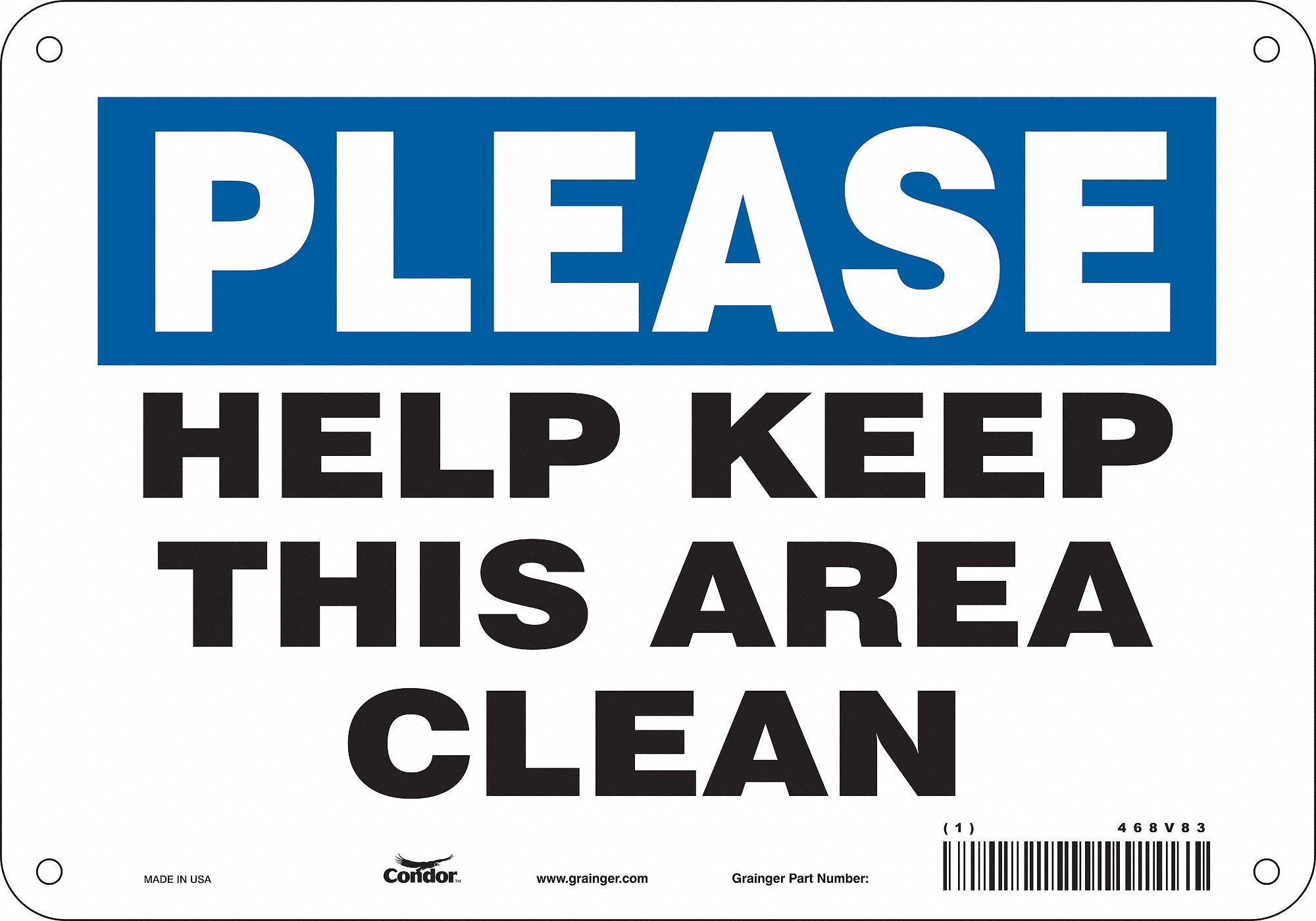 Safety Sign: Aluminum, Mounting Holes Sign Mounting, 7 in x 10 in Nominal Sign Size, 0.032 in Thick
