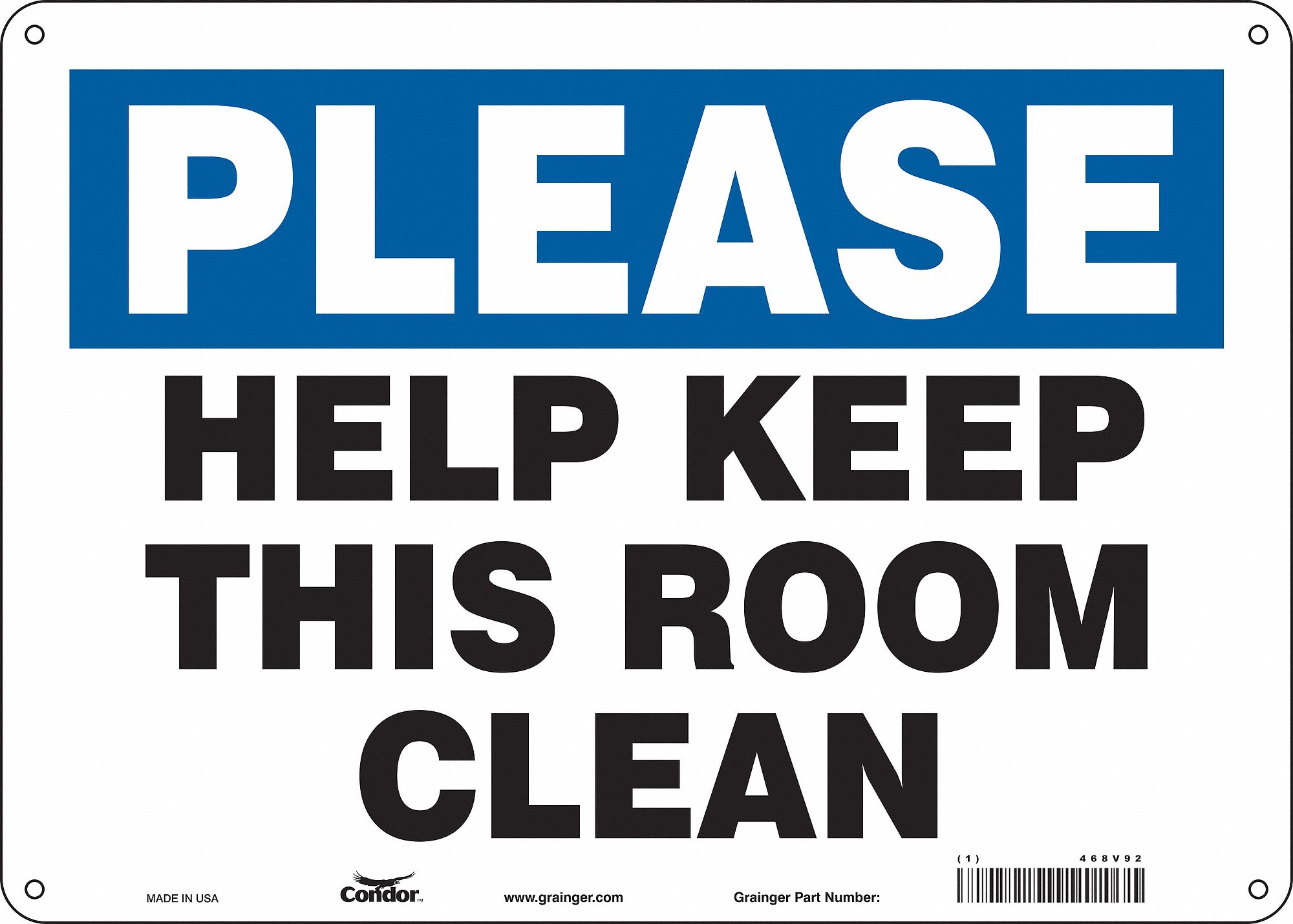 Safety Sign: Polyethylene, Mounting Holes Sign Mounting, 10 in x 14 in Nominal Sign Size