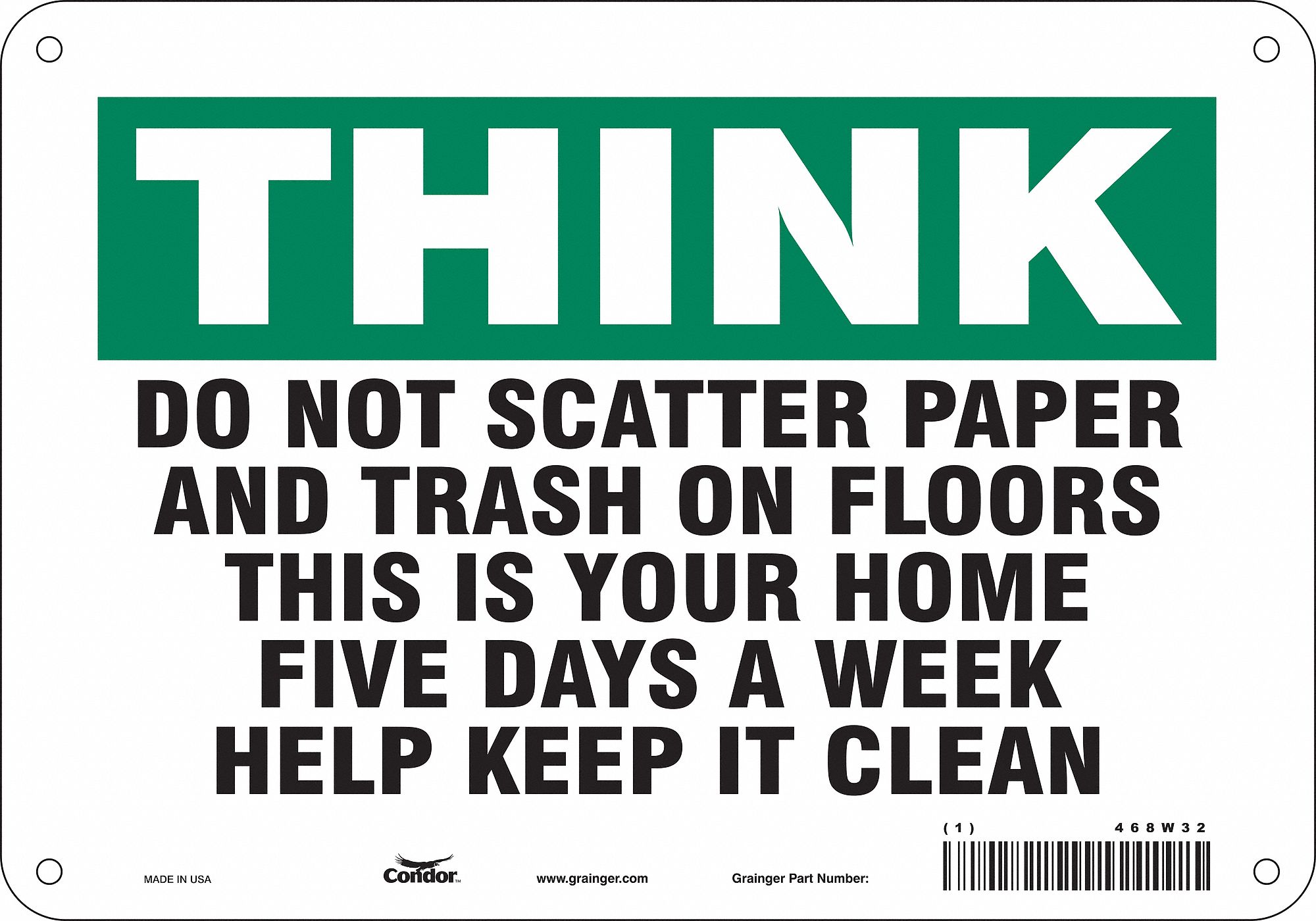 Safety Sign: Aluminum, Mounting Holes Sign Mounting, 7 in x 10 in Nominal Sign Size, 0.032 in Thick