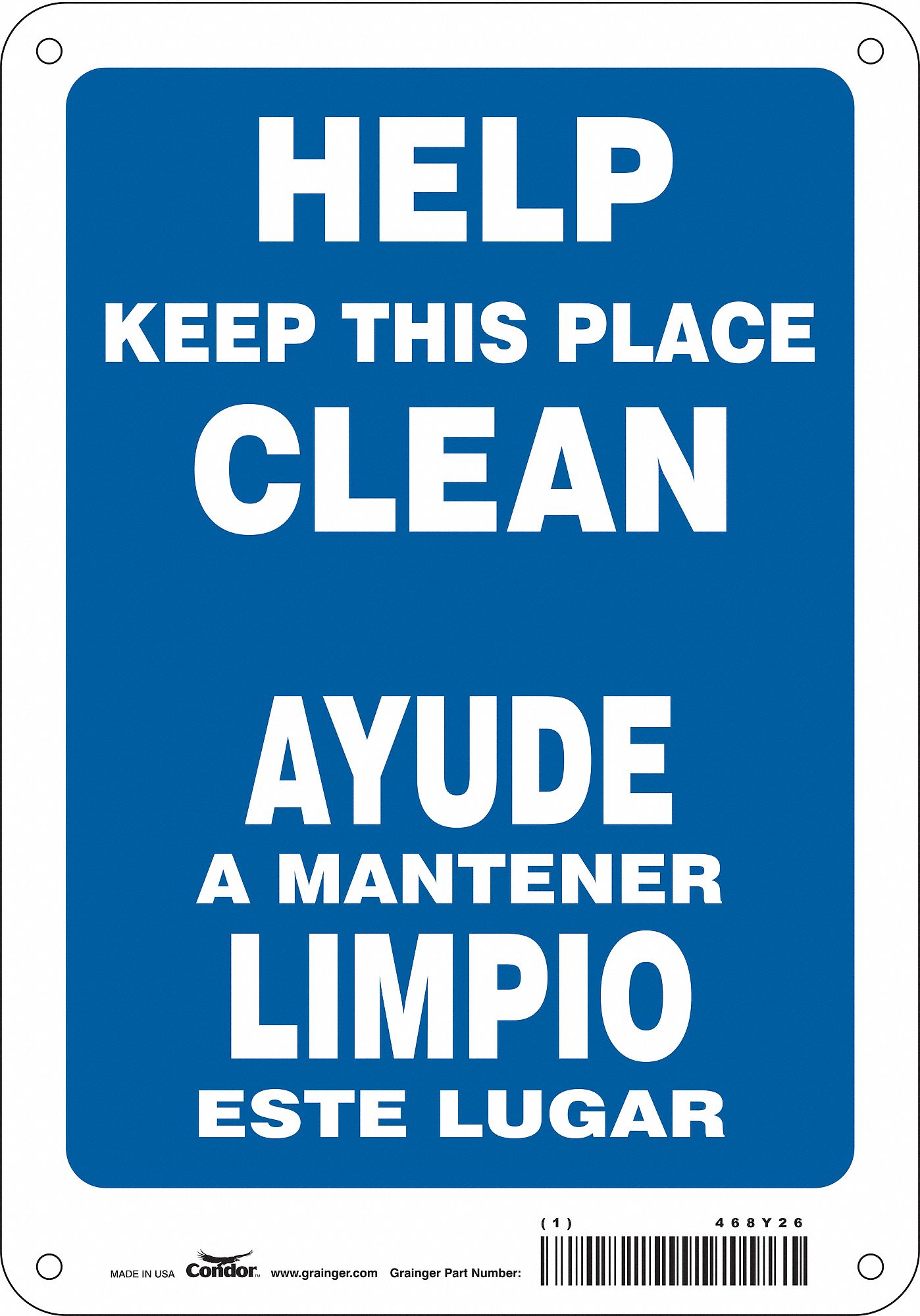 Safety Sign: Polyethylene, Mounting Holes Sign Mounting, 10 in x 7 in Nominal Sign Size