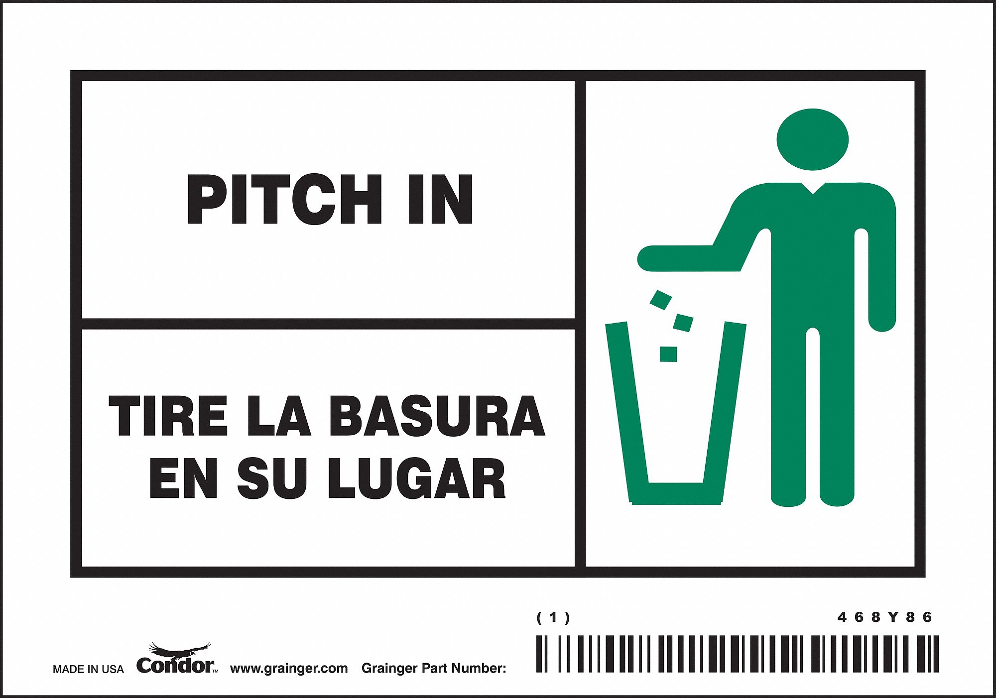 Safety Sign: Vinyl, Adhesive Sign Mounting, 3 1/2 in x 5 in Nominal Sign Size, 0.02 in Thick, 5 PK