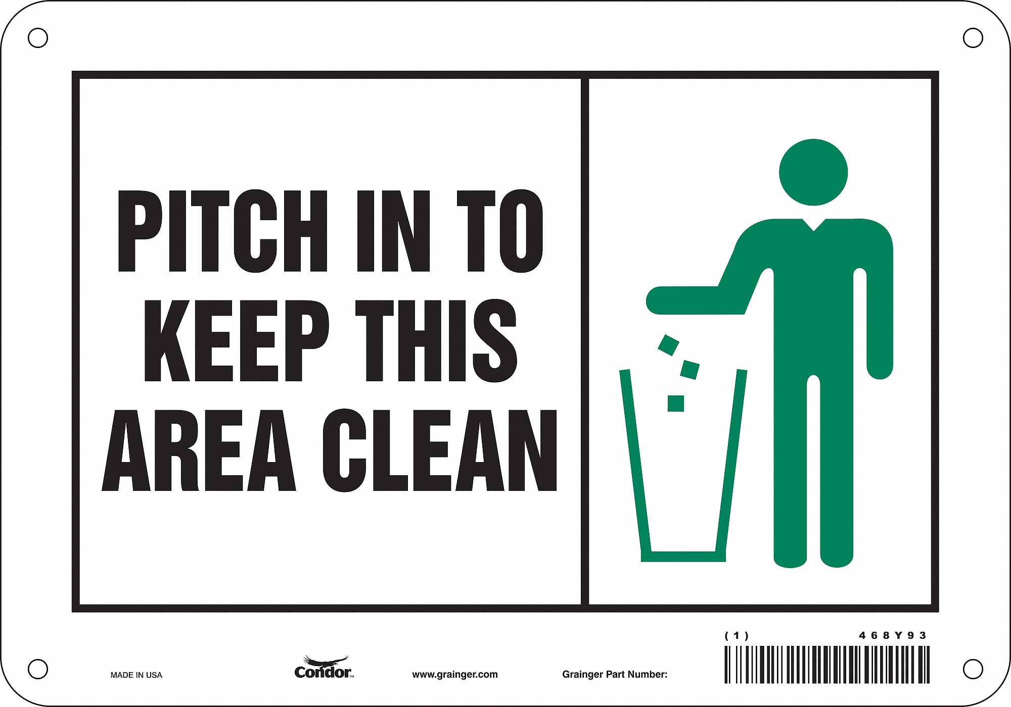 Safety Sign: Polyethylene, Mounting Holes Sign Mounting, 7 in x 10 in Nominal Sign Size