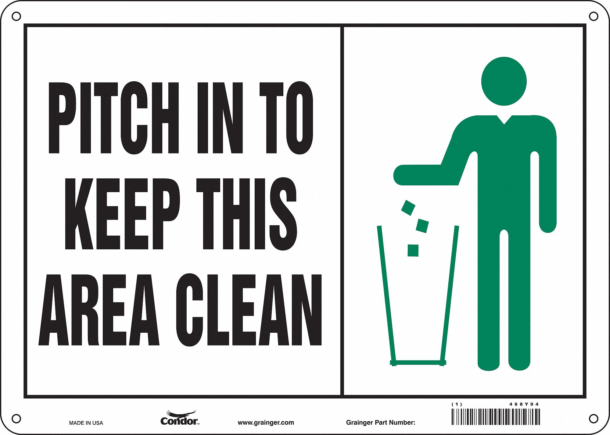 Safety Sign: Polyethylene, Mounting Holes Sign Mounting, 10 in x 14 in Nominal Sign Size, No Header
