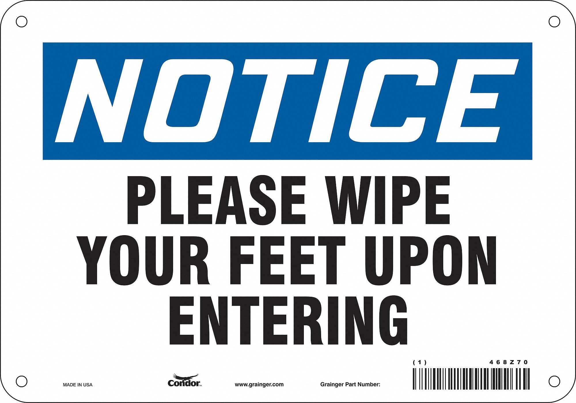 Safety Sign: Aluminum, Mounting Holes Sign Mounting, 7 in x 10 in Nominal Sign Size, 0.032 in Thick