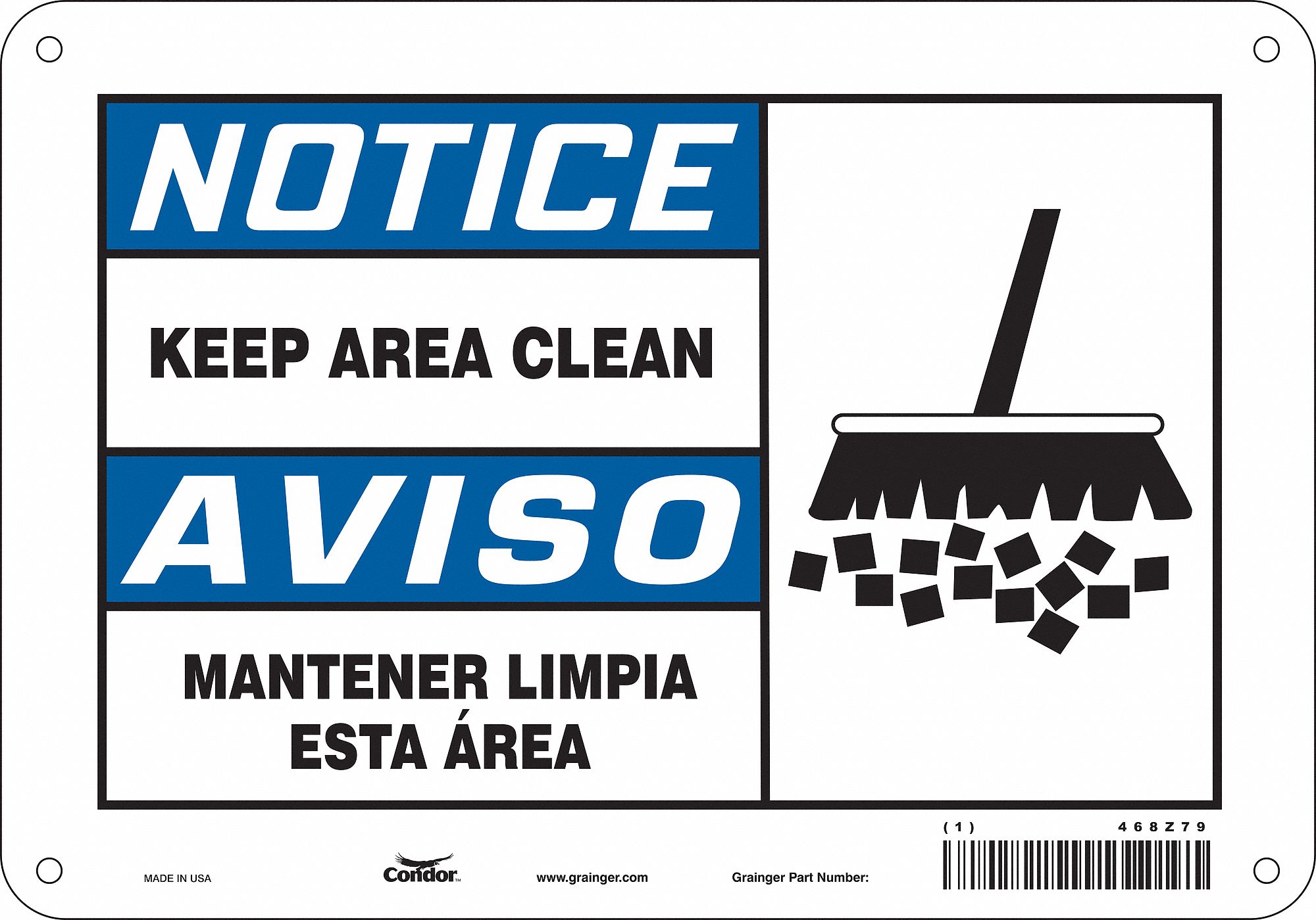 Safety Sign: Polyethylene, Mounting Holes Sign Mounting, 7 in x 10 in Nominal Sign Size