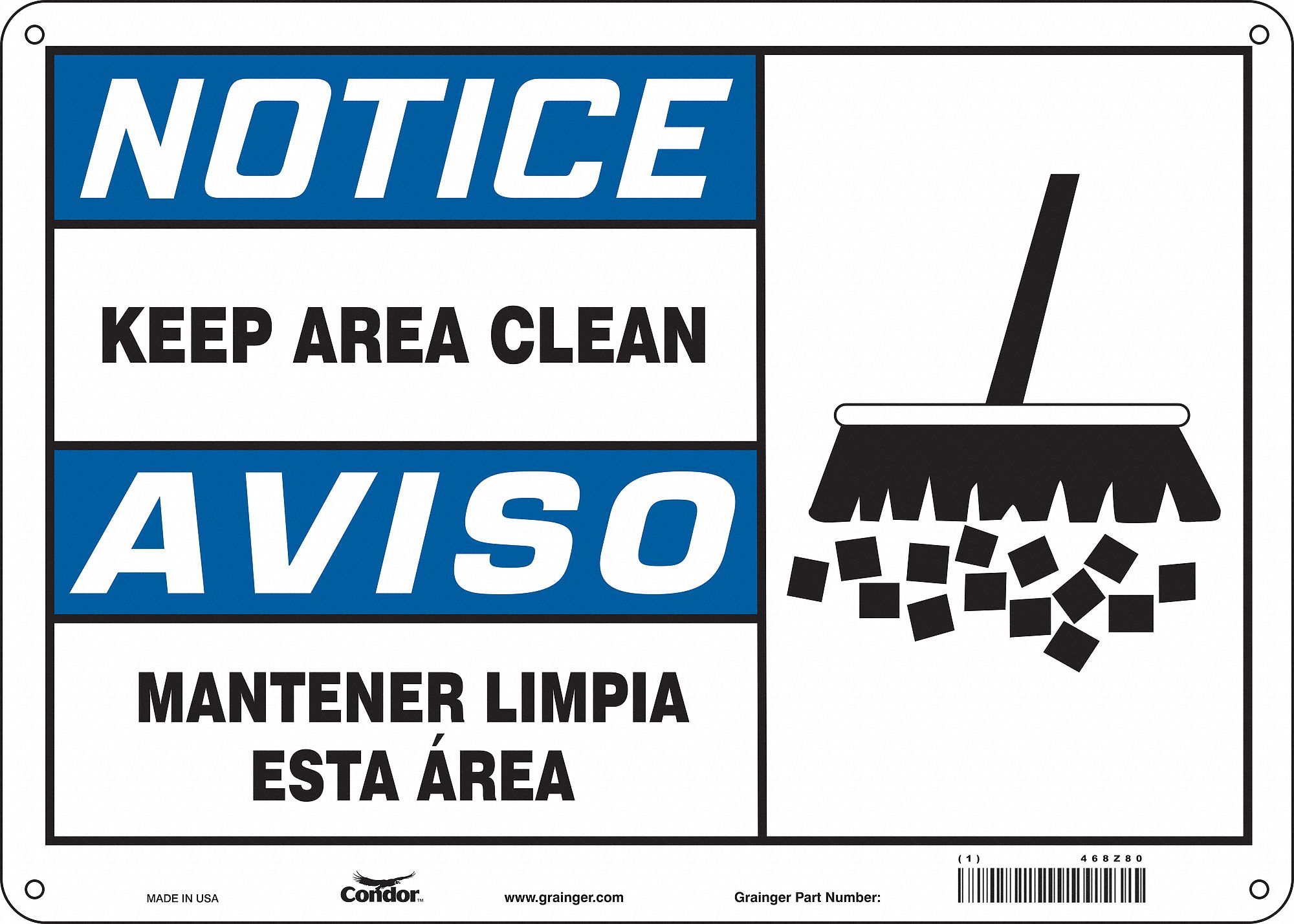 Safety Sign: Polyethylene, Mounting Holes Sign Mounting, 10 in x 14 in Nominal Sign Size