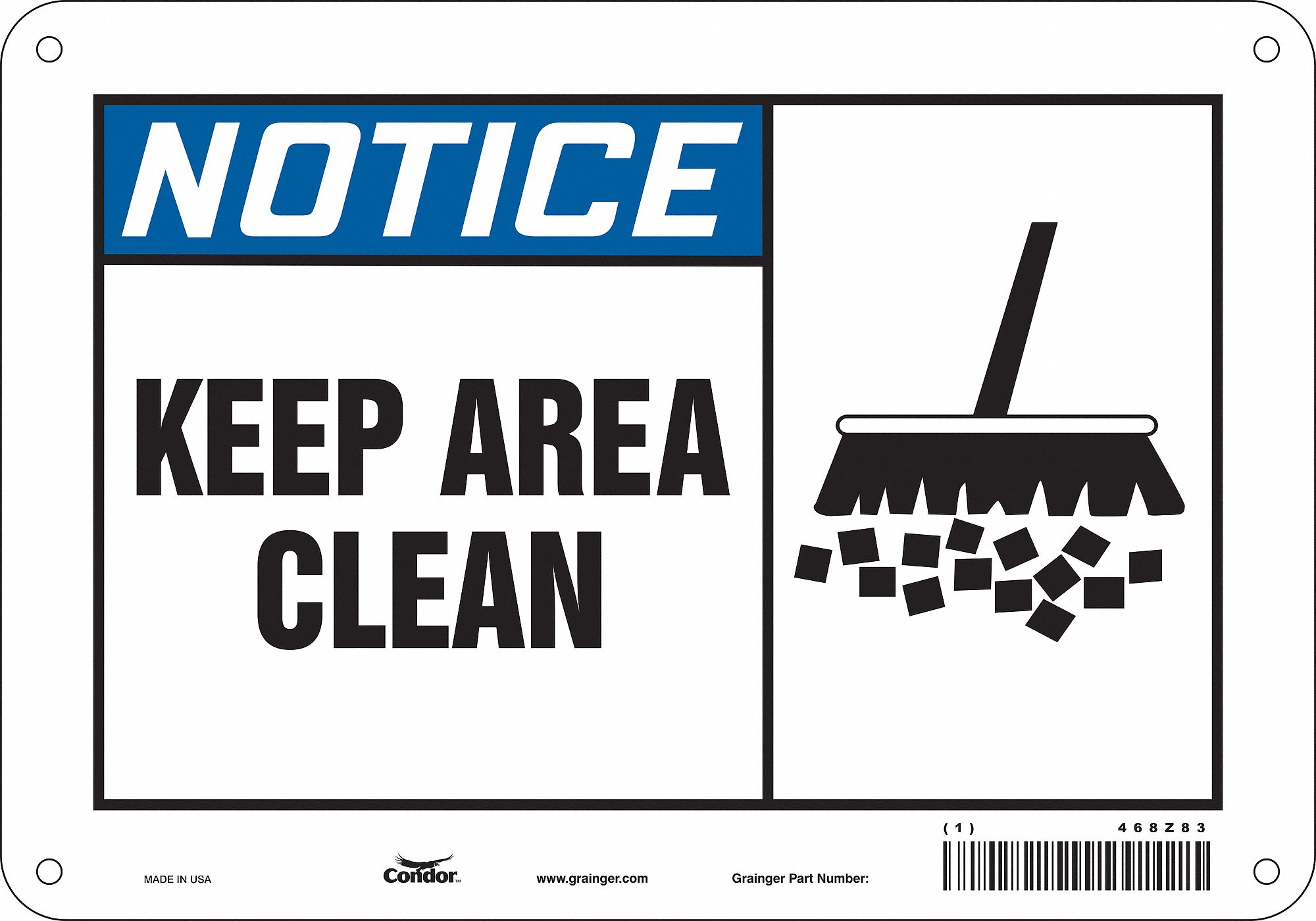 Safety Sign: Aluminum, Mounting Holes Sign Mounting, 7 in x 10 in Nominal Sign Size, 0.032 in Thick